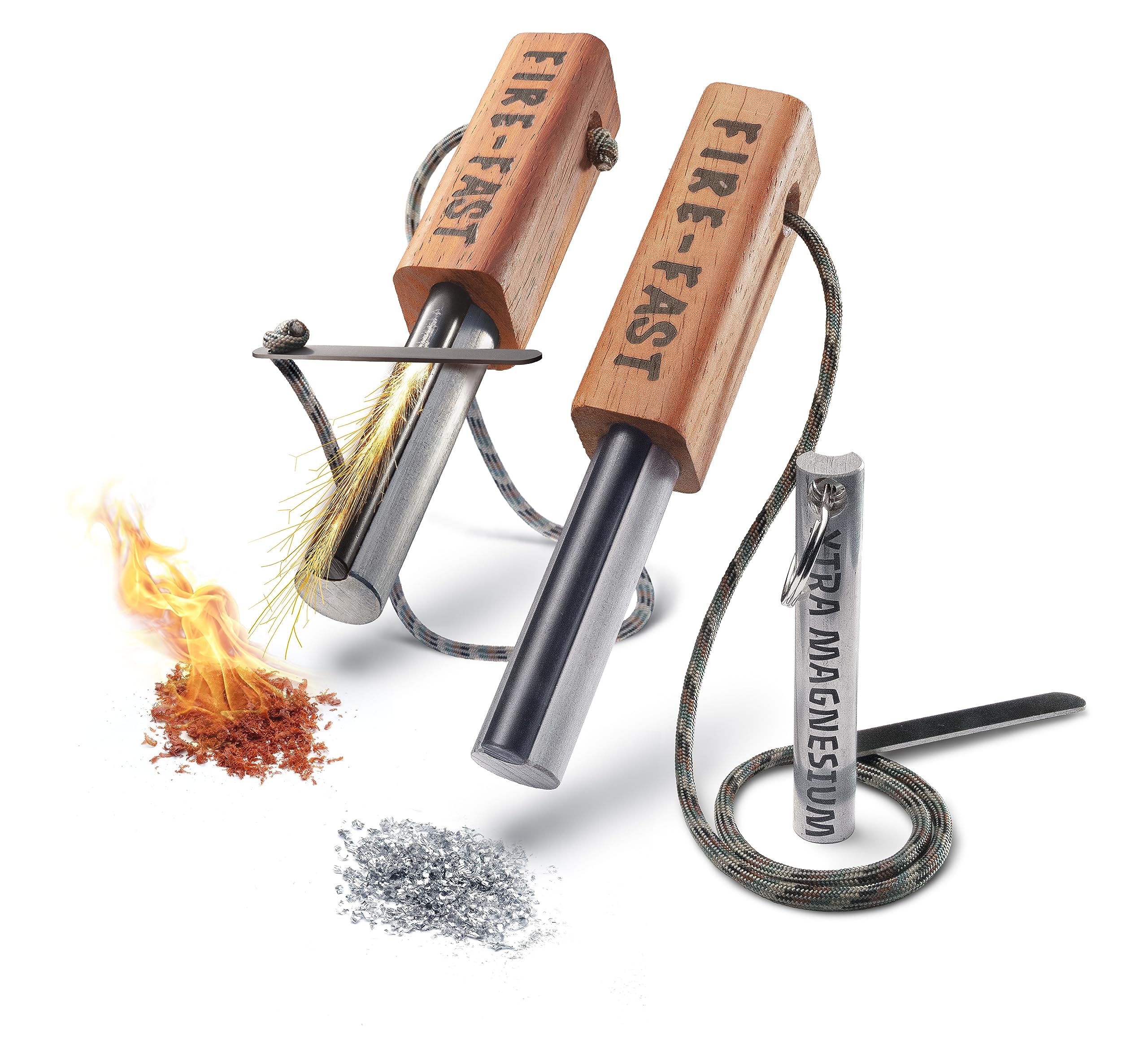 Fire-Fast Trekker Twin. Two Trekkers Plus Extra Mag Rod. Best Emergency Waterproof Survival Firestarters. Magnesium And Euro Fir