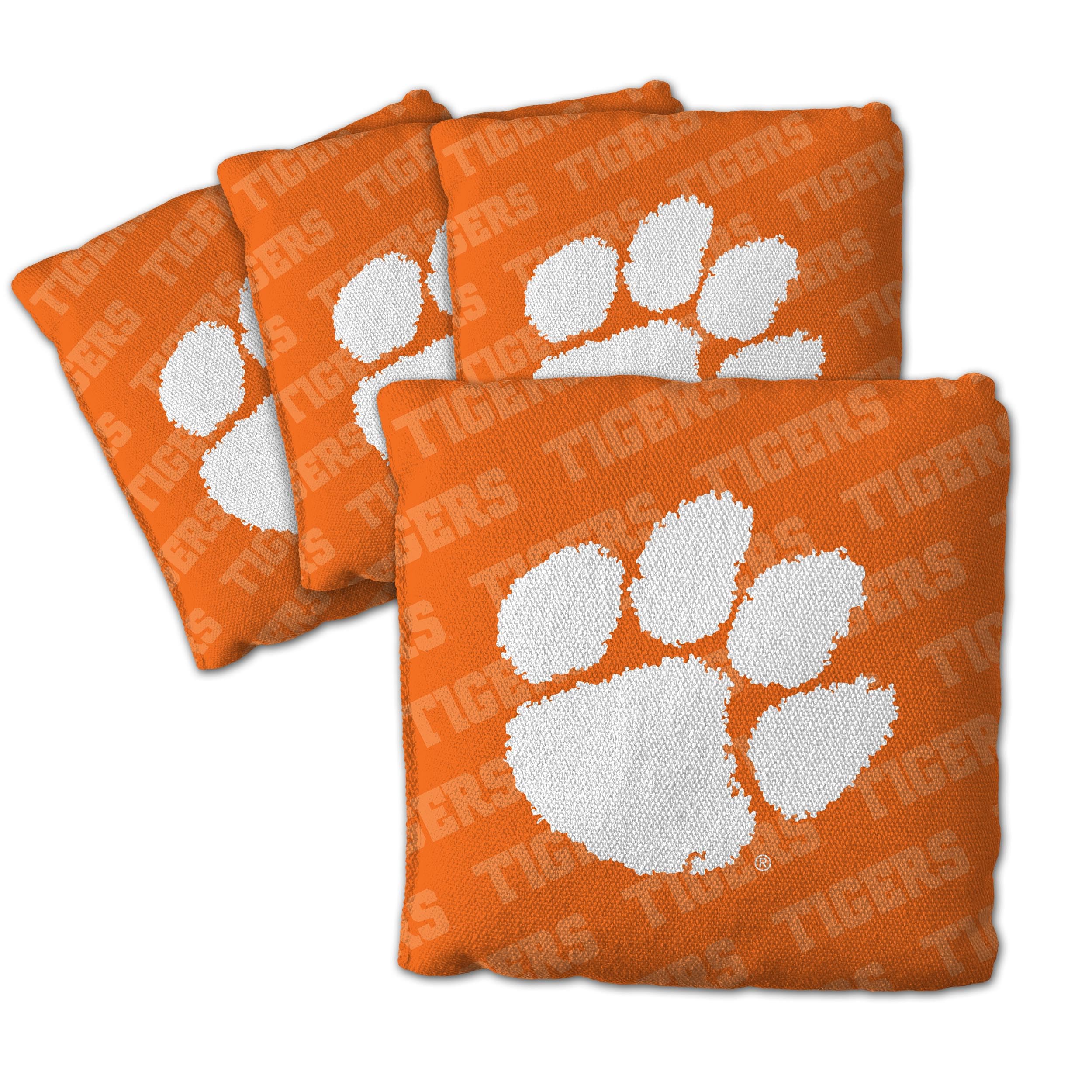 YouTheFan Officially-Licensed NCAA Clemson Tigers Set of 4 Cornhole Bags - All Weather Regulation 6    x 6    Size - 16oz Weight