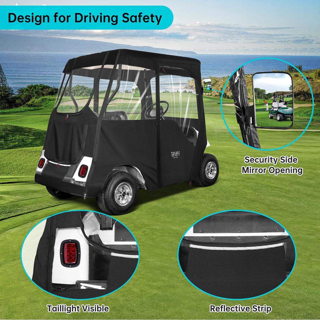 10L0L 2 Passenger Deluxe Golf Cart Driving Enclosure For Ezgo Txt And Rxv Model, 4-Sided Clear Window 600D Rain Cover All Weathe