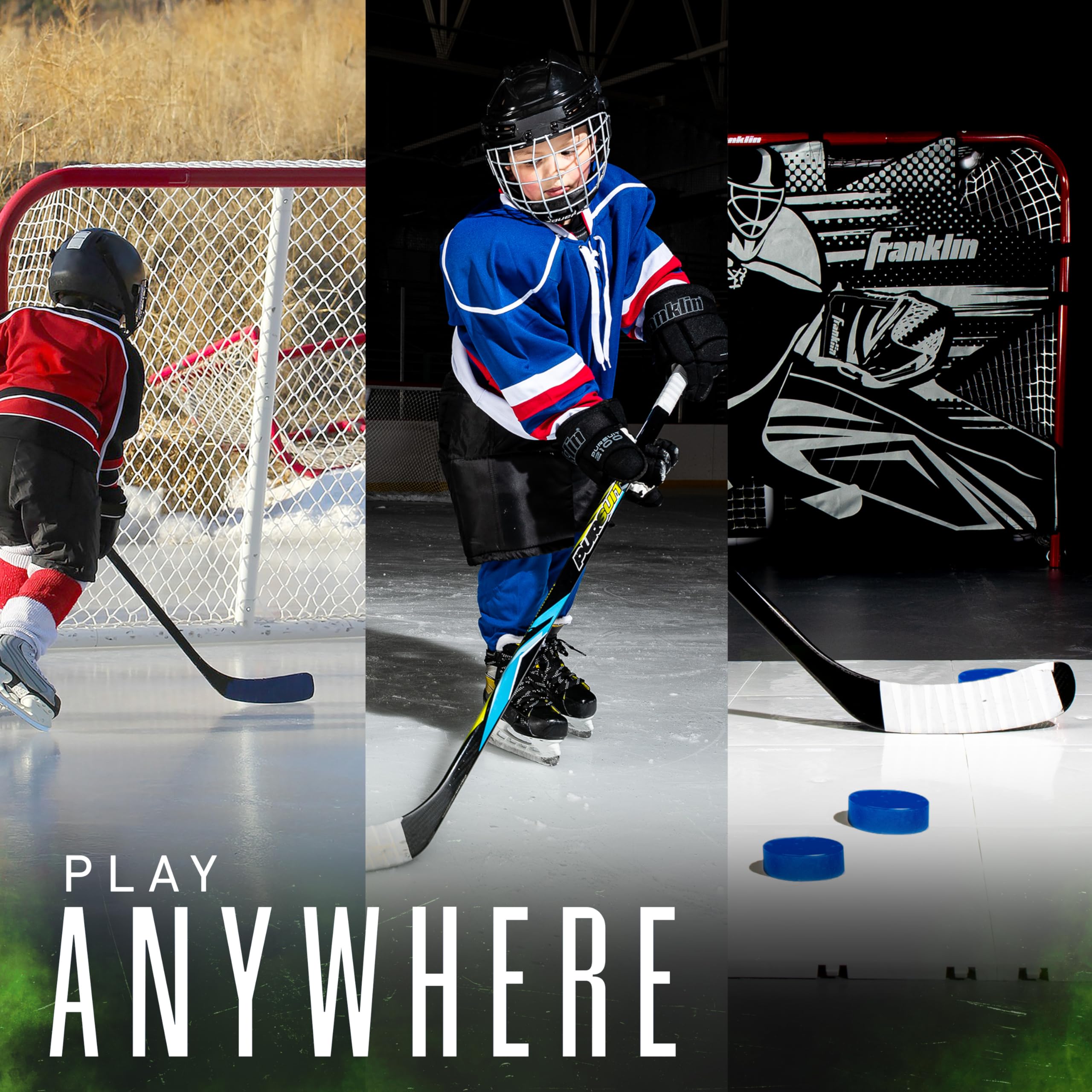 Franklin Sports Ice Hockey Pucks - Blue Rubber Pucks For Ice Hockey - Official Size + Weight - Perfect For Rinks + Synthetic Pad