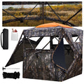 Hunting Blind 300D See Through Ground Blinds With Carrying Bag, 3-4 Person 270 Degree 2 Doors Pop Up Deer Blind Portable Camoufl