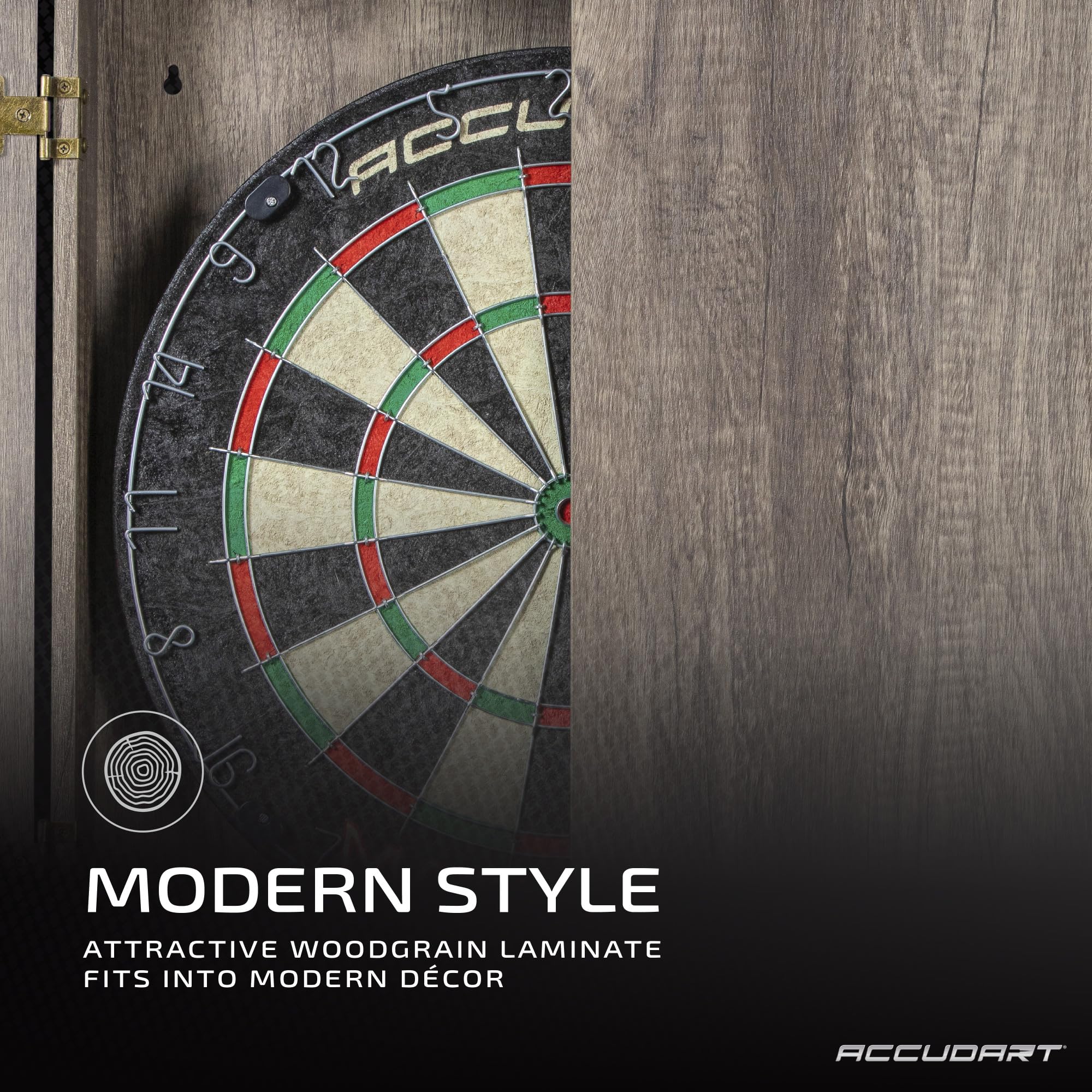 Accudart Match Pro Dartboard Cabinet Set - Official Size - Self Healing Sisal - Modern Style Woodgrain - Two Built-In Dartholder