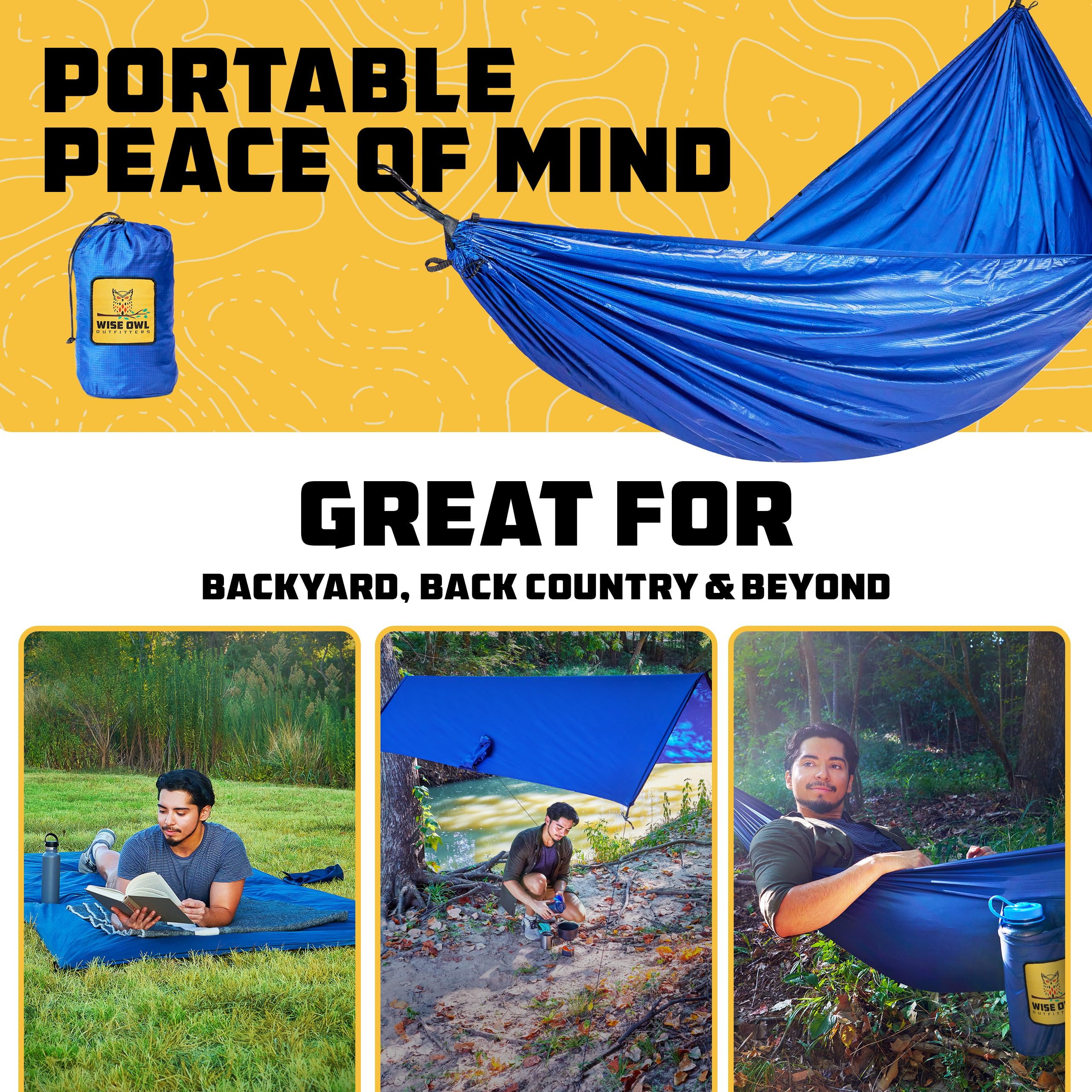 Wise Owl Outfitters 4In1 Hammock - Camping Hammock, Shelter Tarp, Poncho, And Footprint - Camping Essentials And Accessories For
