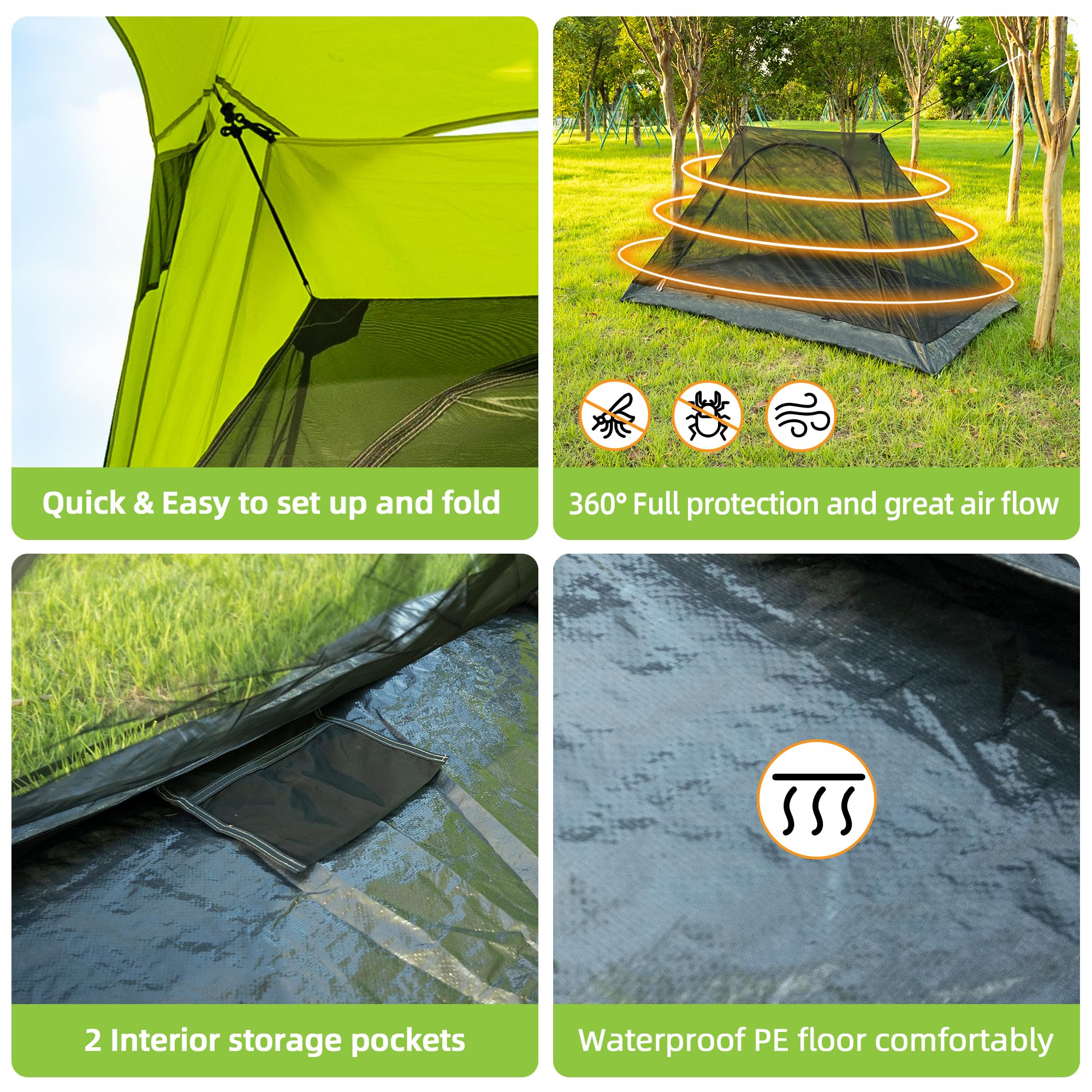 Mobihome Mosquito Net With Protable Bag, Ultralight No-See-Um Breathable Mesh Screen Tent With Waterproof Floor, Compact For Out