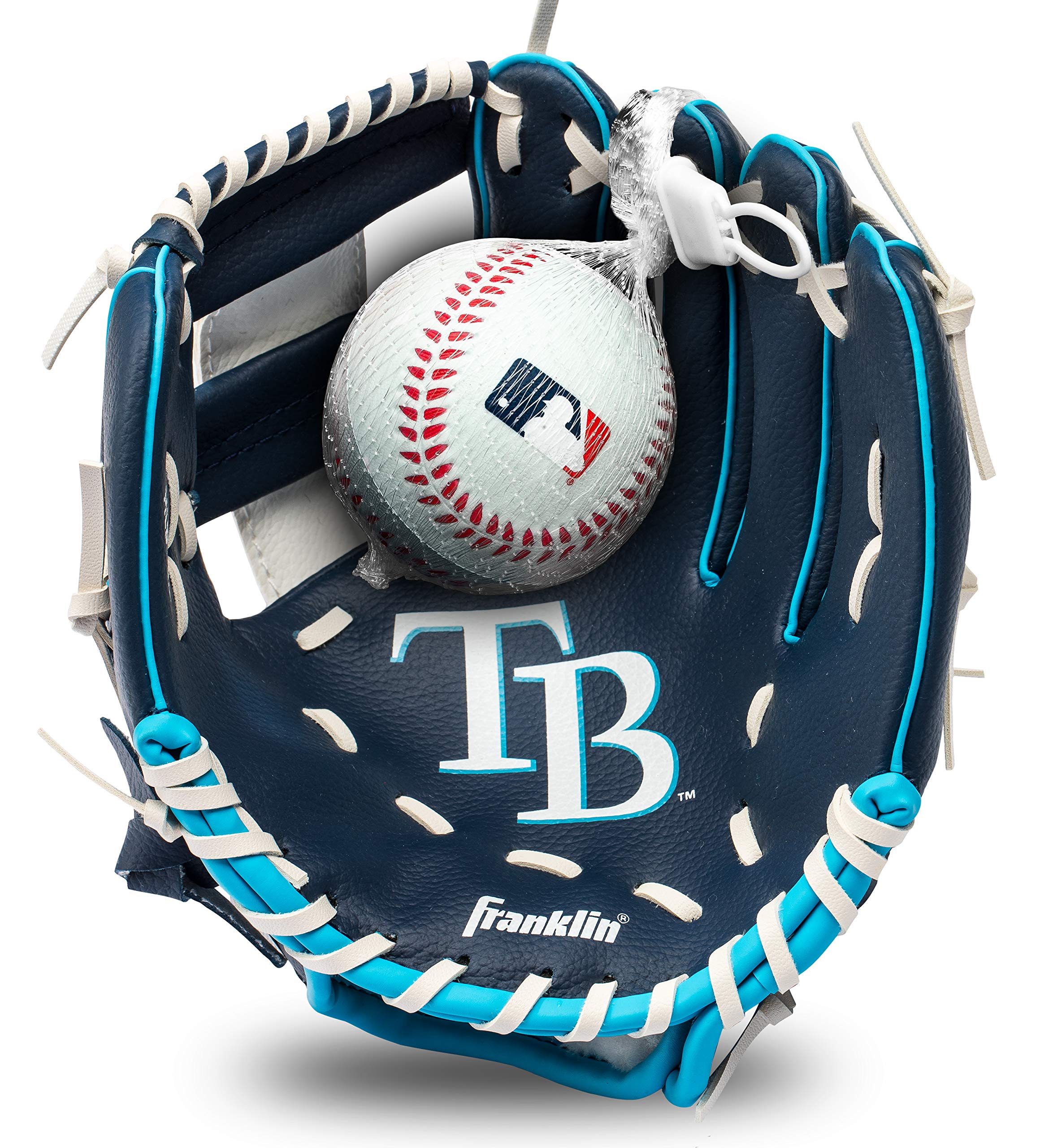 Franklin Sports Mlb Youth Teeball Glove And Ball Set - Kids Tampa Bay Rays Baseball And Teeball Glove And Ball - Perfect First K
