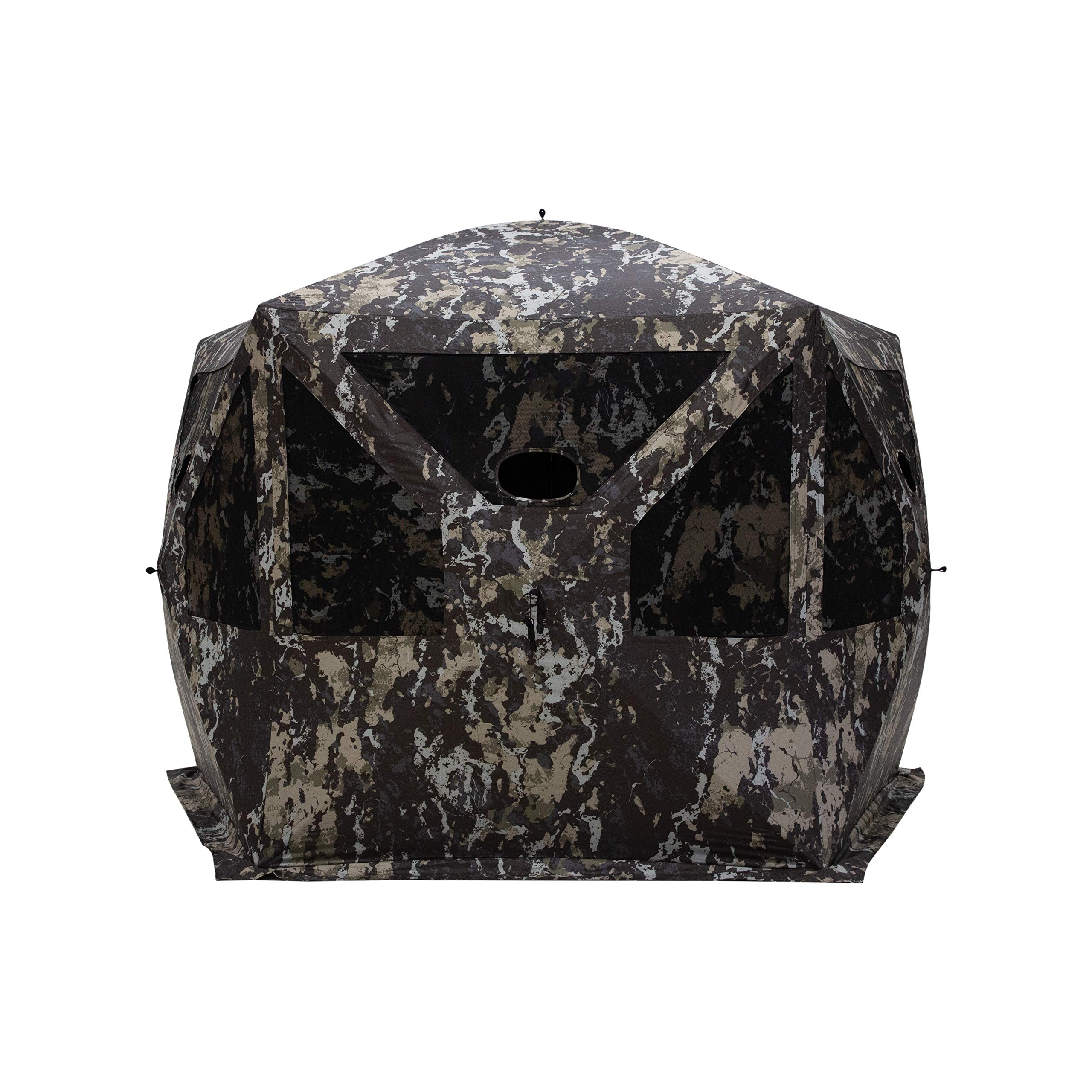 Barronett Blinds Pentagon, Portable Hunting Blind, 5-Sided Hub Blind, Huge Interior, Low Profile Windows, 4-Person, Crater Core,
