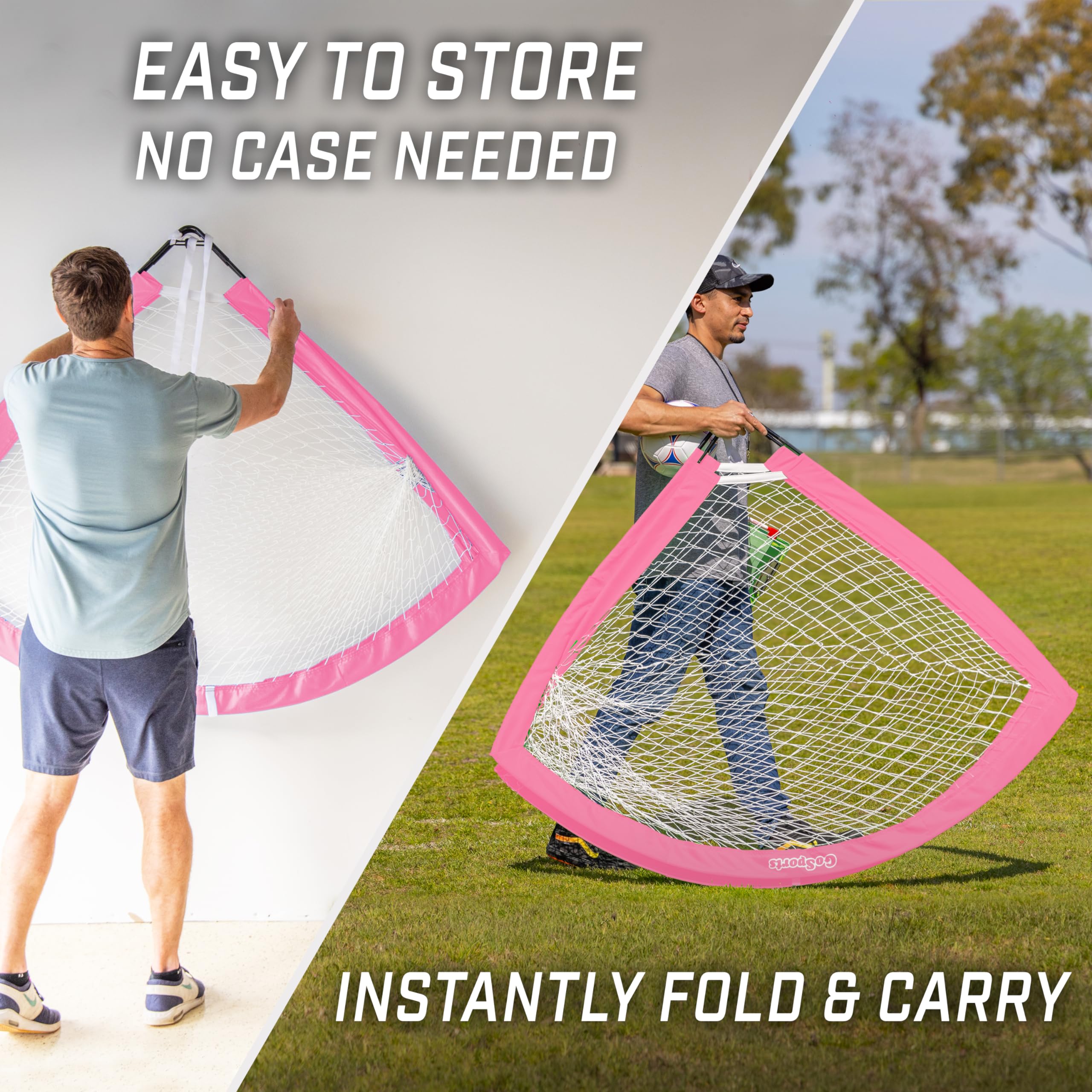 GoSports Team Tone 6 ft x 4 ft Portable Soccer Goal for Kids - Pop Up Net for Backyard - Pink