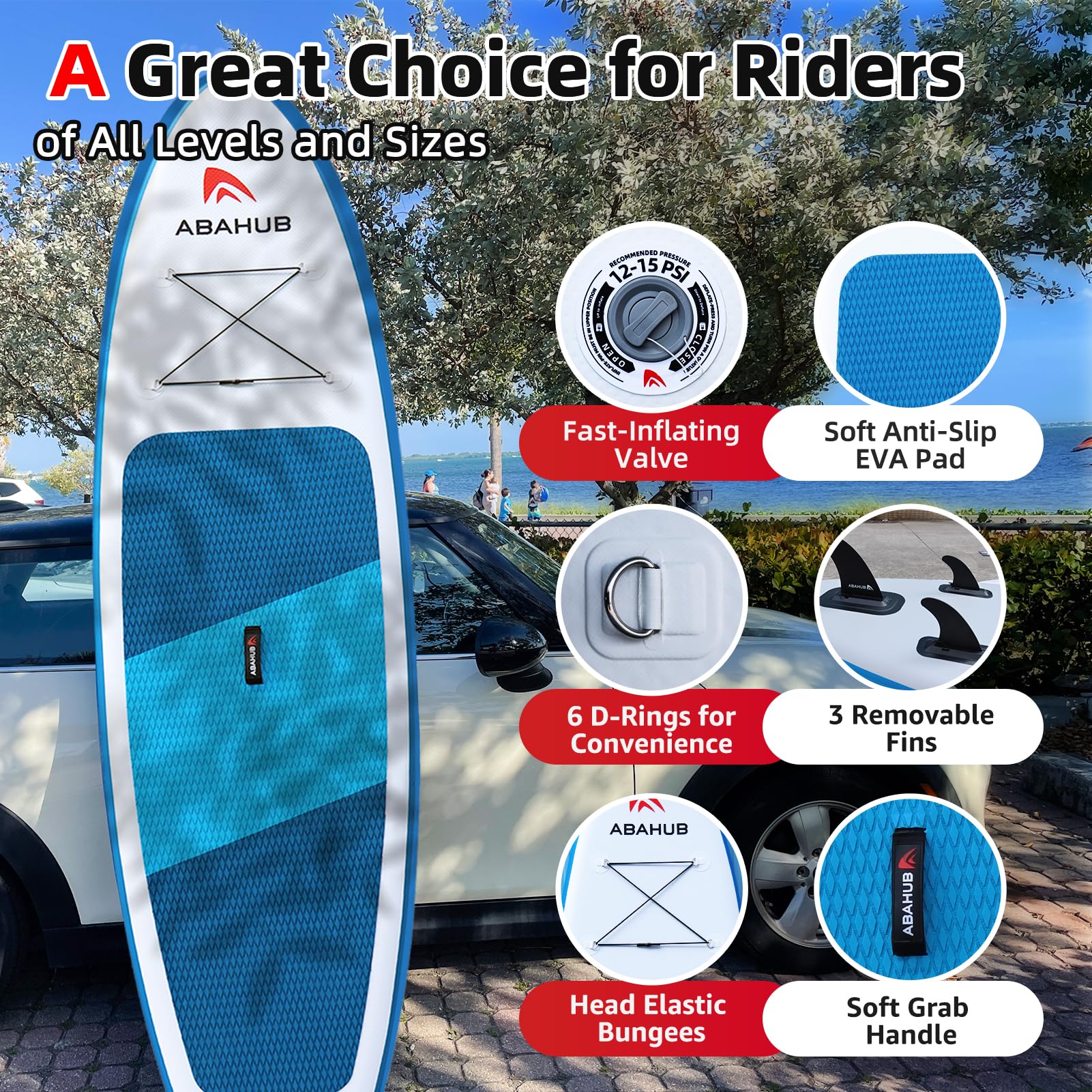Abahub Inflatable Sup, Wide 106'' X 31'' X 6'' Isup, Standup Paddleboard With Adjustable Carbon Fiber Paddle, Kayak Seat, For Yo
