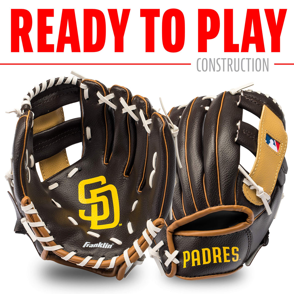 Franklin Sports Mlb Youth Teeball Glove + Foam Ball Set - Kids San Diego Padres Baseball + Teeball Mitt And Ball - Perfect First
