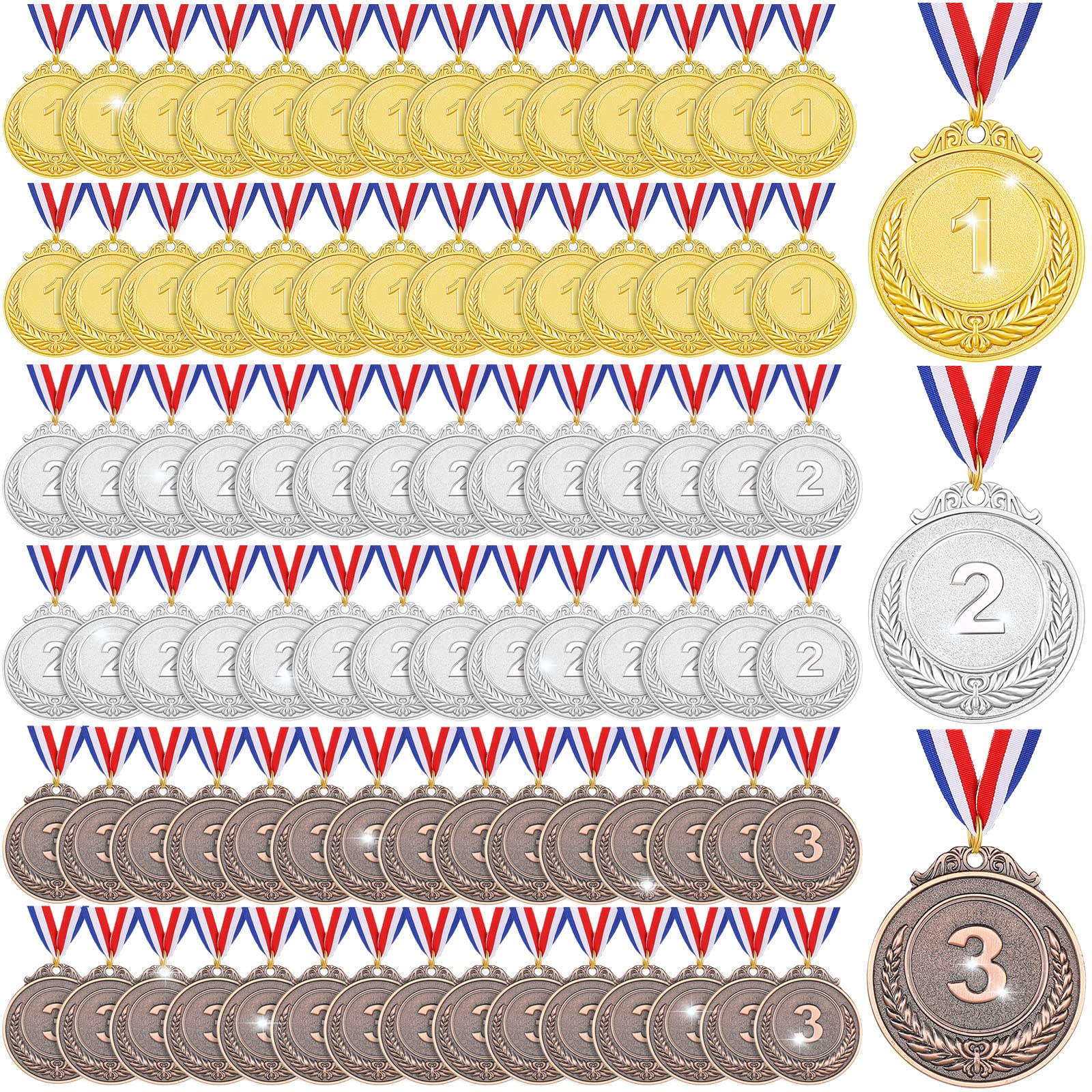 Kigeli 90 Pcs Gold Silver Bronze Award Medals, Winner Award Medals with Neck Ribbon, 1st 2nd 3rd Prizes for Kids, Adults, Compet