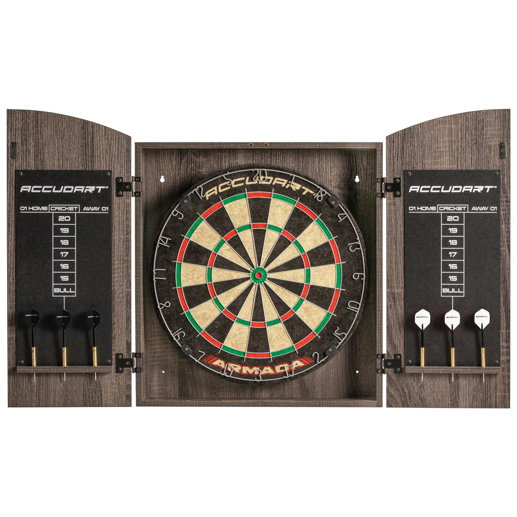 Accudart Armada Bristle Dartboard Cabinet Set - Official Size 18'' X 1.5'' - Self Healing Genuine Sisal - Wall Mount Cabinet Set