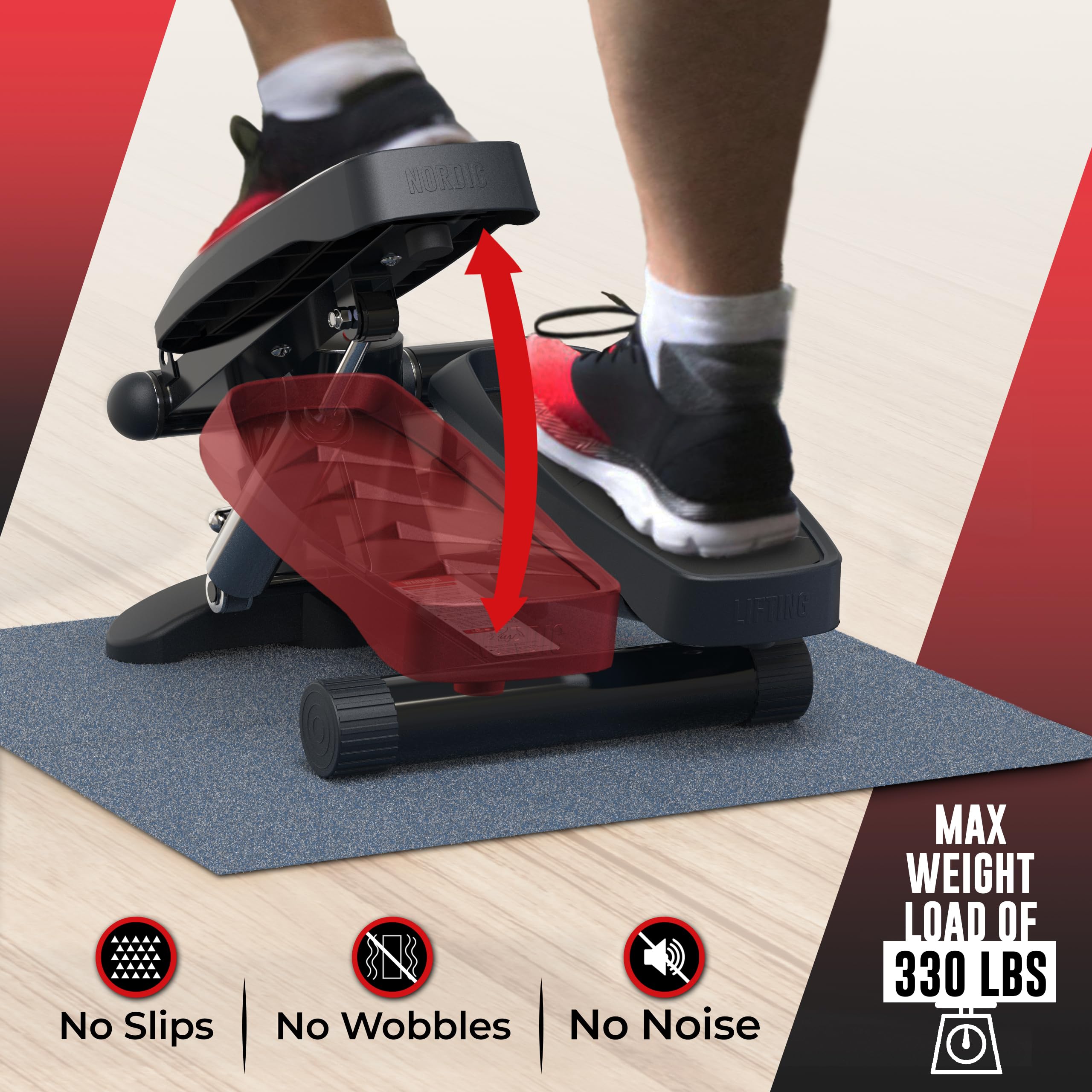 Mini Stepper & Stair Climber Machine - W/Resistance Bands Set - Portable Step Exerciser - Built In Monitor - Heavy Duty Max 330