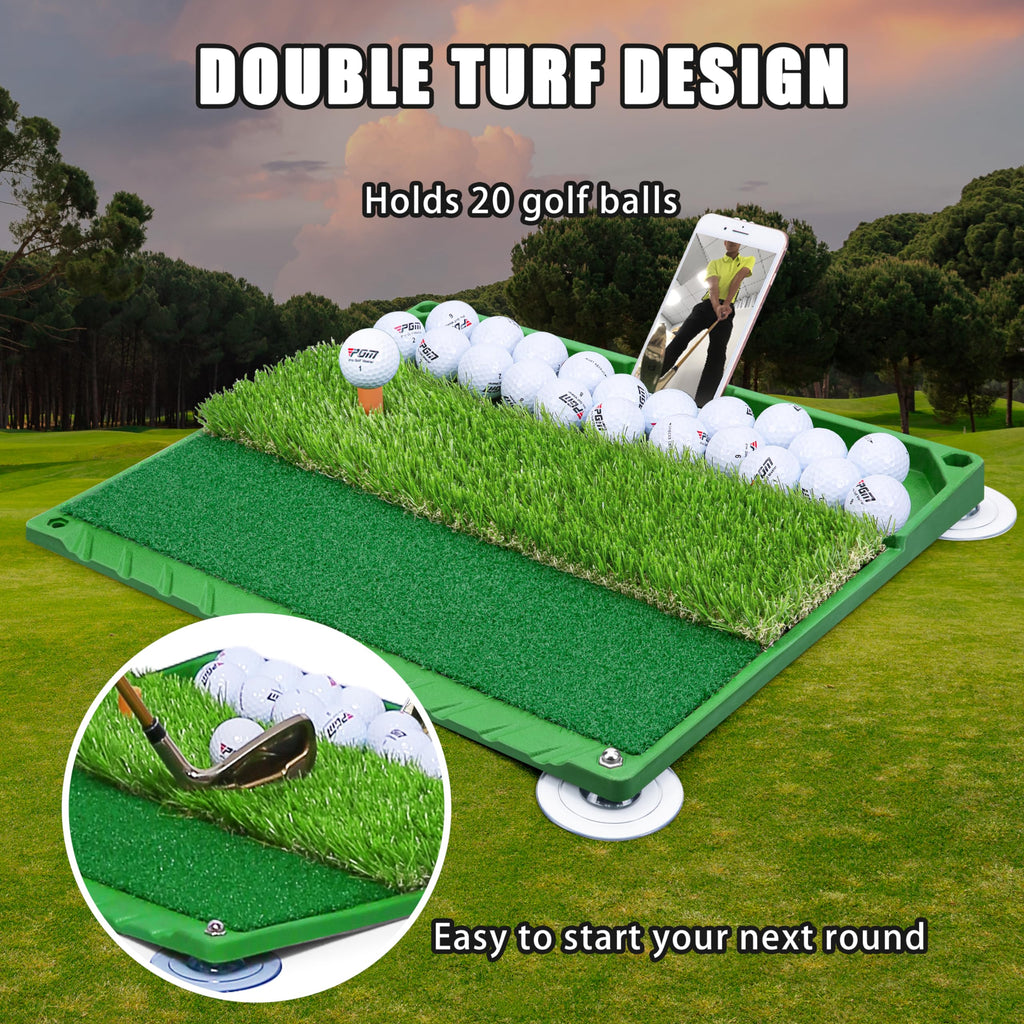 Pgm Golf Mat, 3-In-1 Golf Hitting Mats Practice With Ball Tray, Golf Hitting Training Aids For Backyard Driving Chipping Indoor