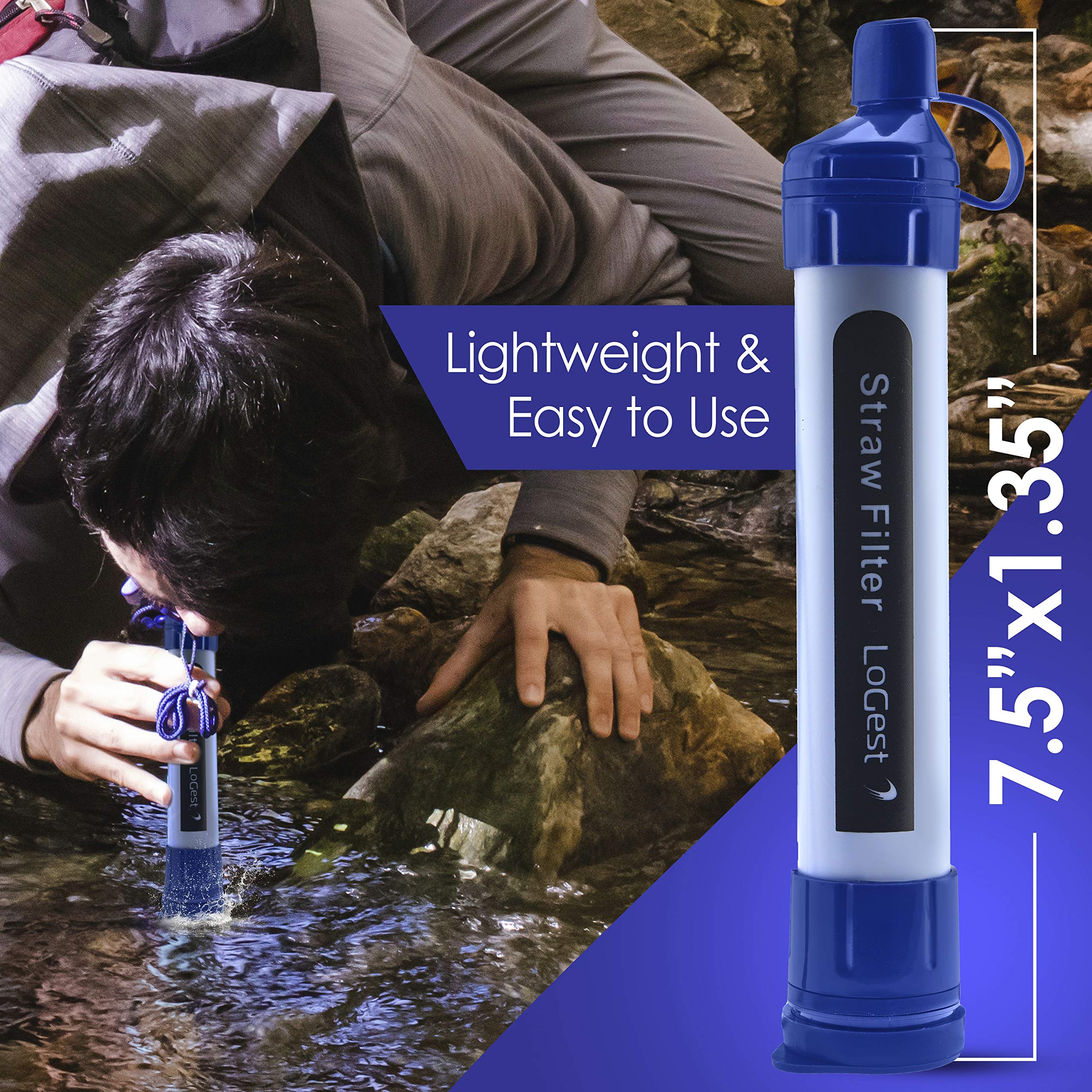 2 Pack Water Filter Straw - Water Purifying Device - Portable Personal Water Filtration Survival - For Emergency Kits Outdoor Ac