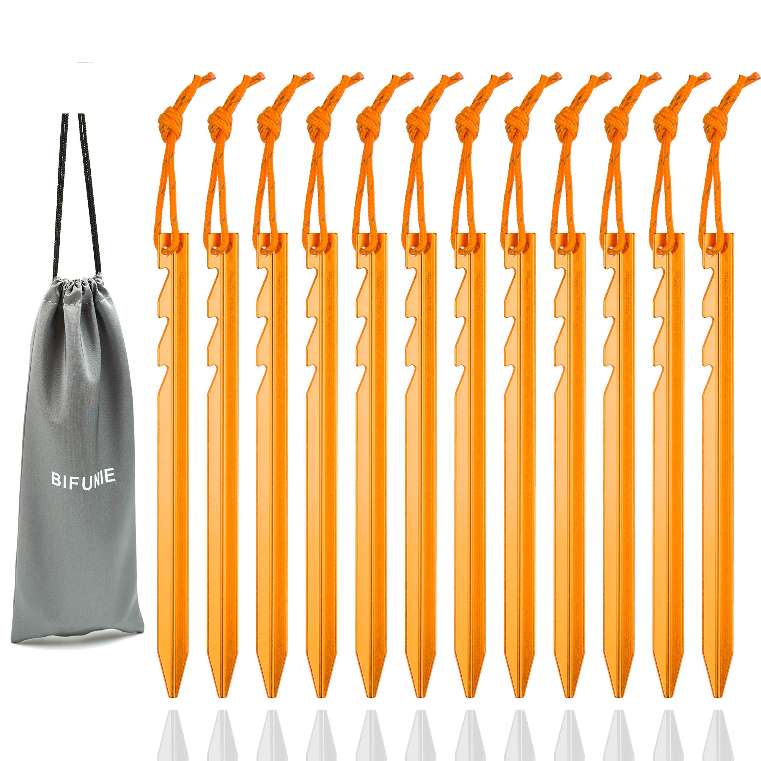 Aluminum Alloy Tent Stakes Pegs, 12-Pack Aluminum Ground Pegs With Reflective Pull Ropes, Lightweight Metal Stakes Pegs For Camp