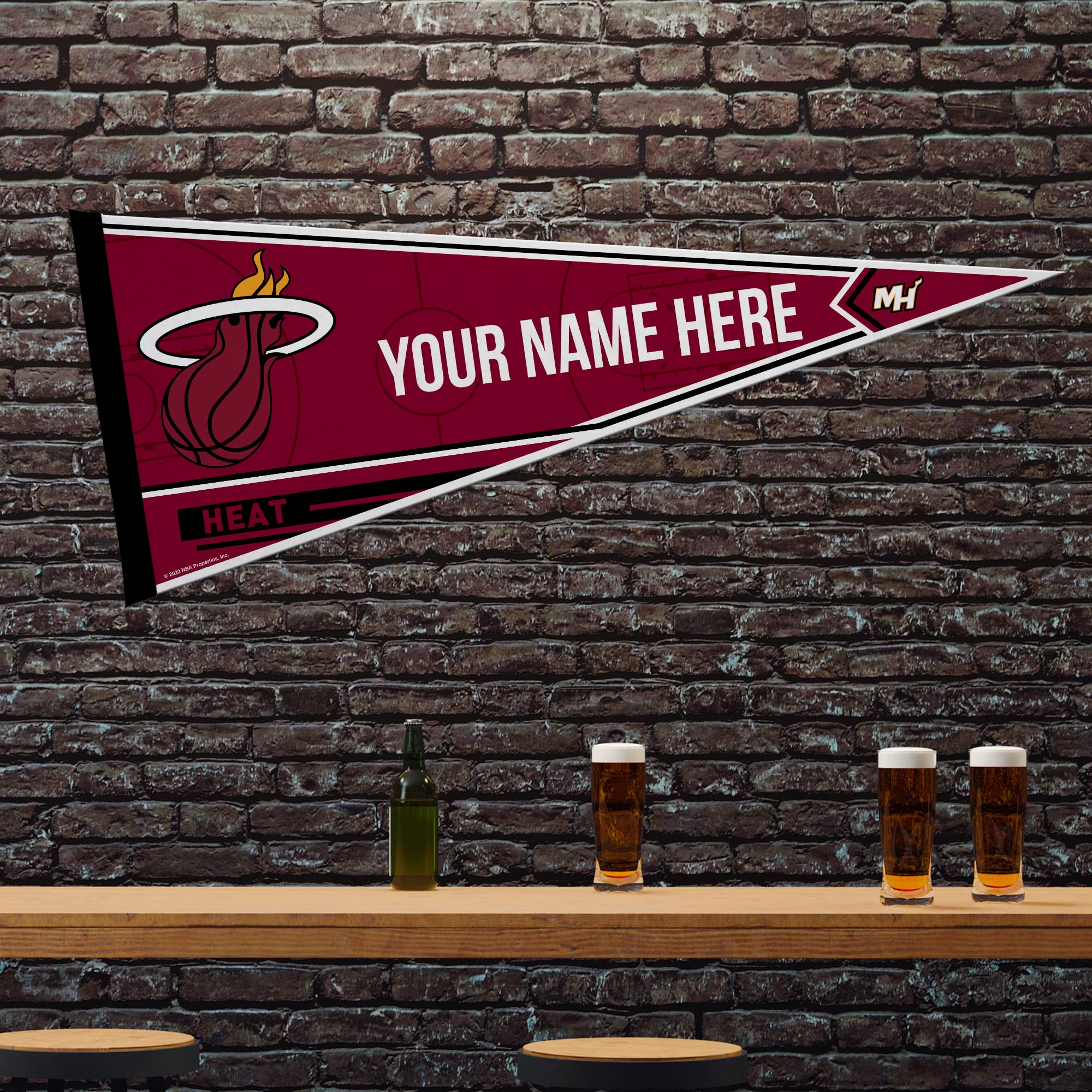 Rico Industries Nba Basketball Miami Heat Personalized - Custom 12'' X 30'' Soft Felt Pennant - Ez To Hang