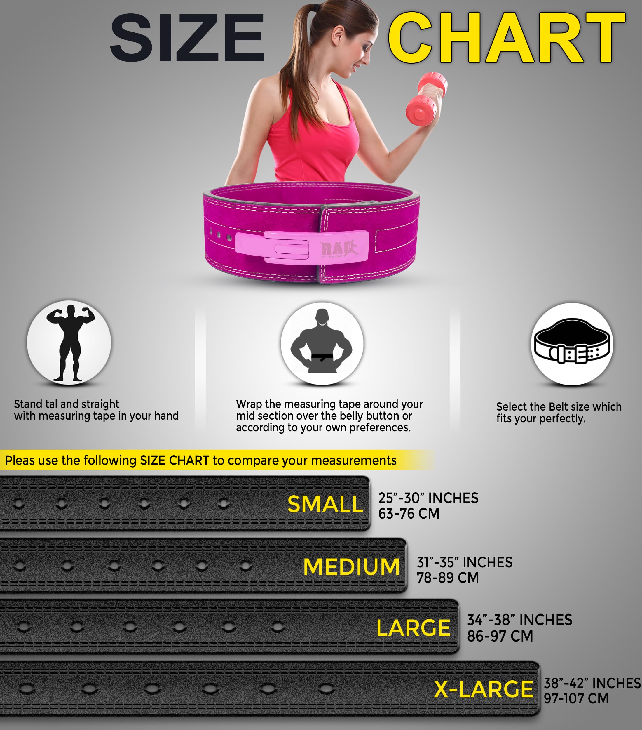 Rad Weight Lifting Belts Powerlifting And Weightlifting Belt With Lever Buckle, 10Mm (Pink, Xl)