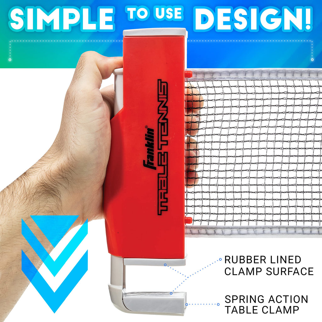 Franklin Sports Table Tennis To Go Portable Ping Pong Net Set - Any Table Top Adjustable, (2) Ping Pong Paddles + (2) Ping Pong
