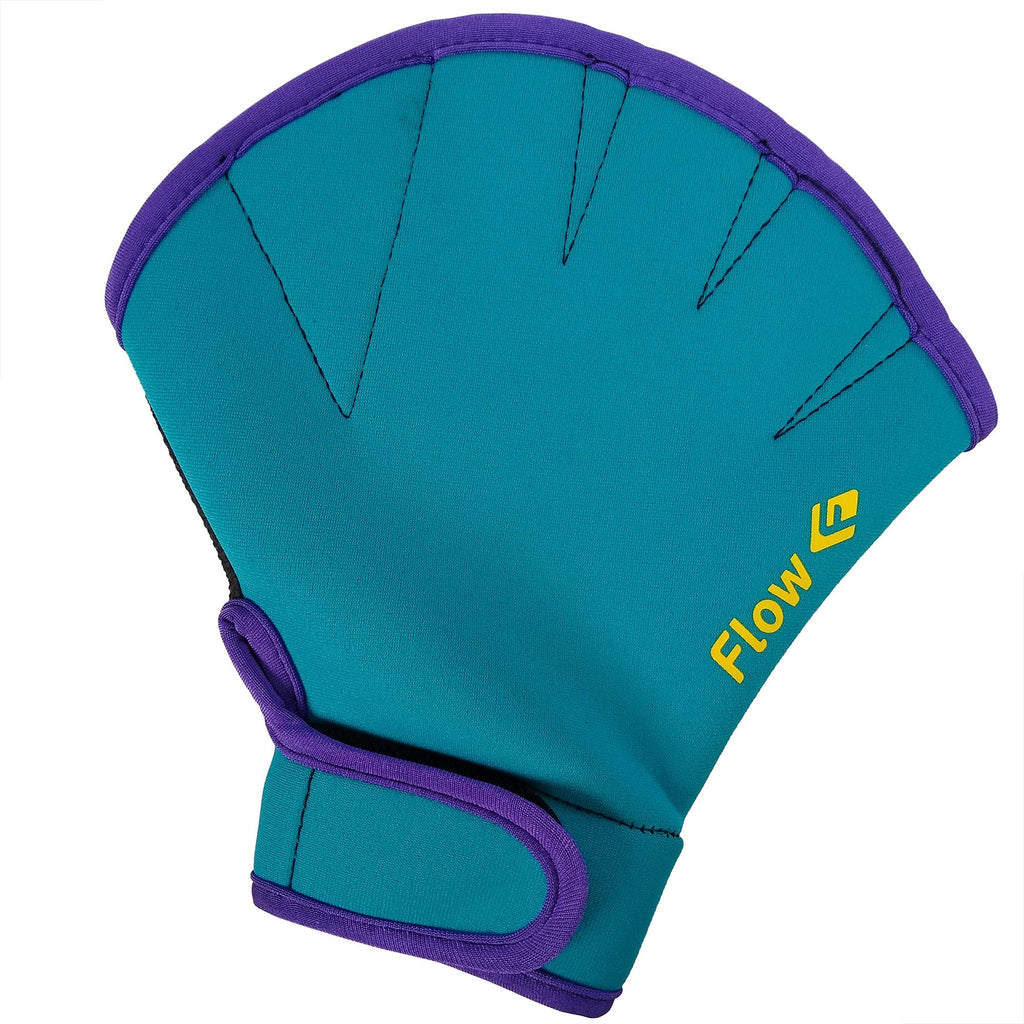 Flow Swimming Resistance Gloves - Webbed Gloves For Water Aerobics, Aquatic Fitness, And Swim Training (Aqua/Purple, Medium)