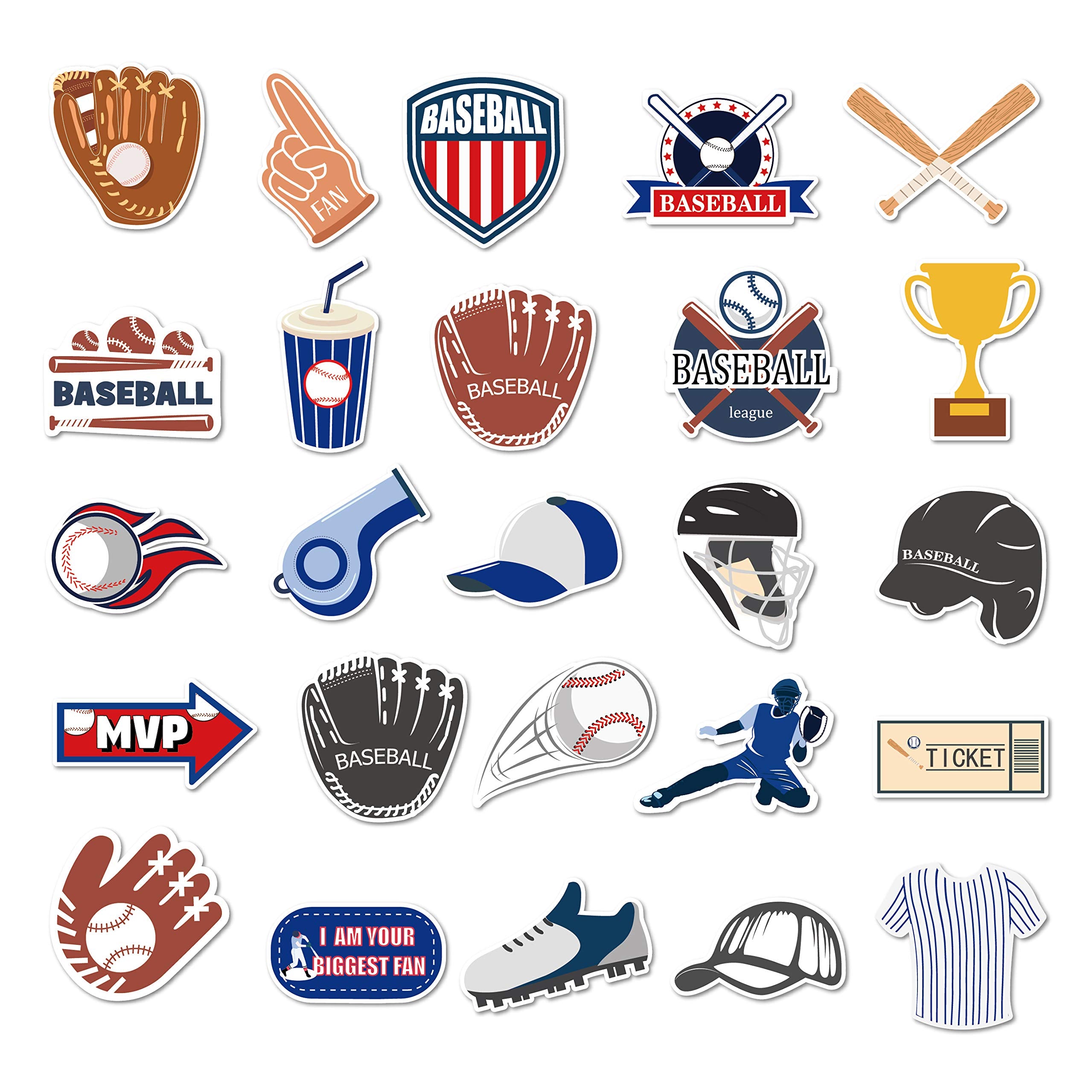 Anor Wishlife Baseball Pvc Waterproof Stickers(50Pcs) For Bottles,Luggages,Laptop,Skateboard,Notebooks,Cars,Motorcycles,Bicycles