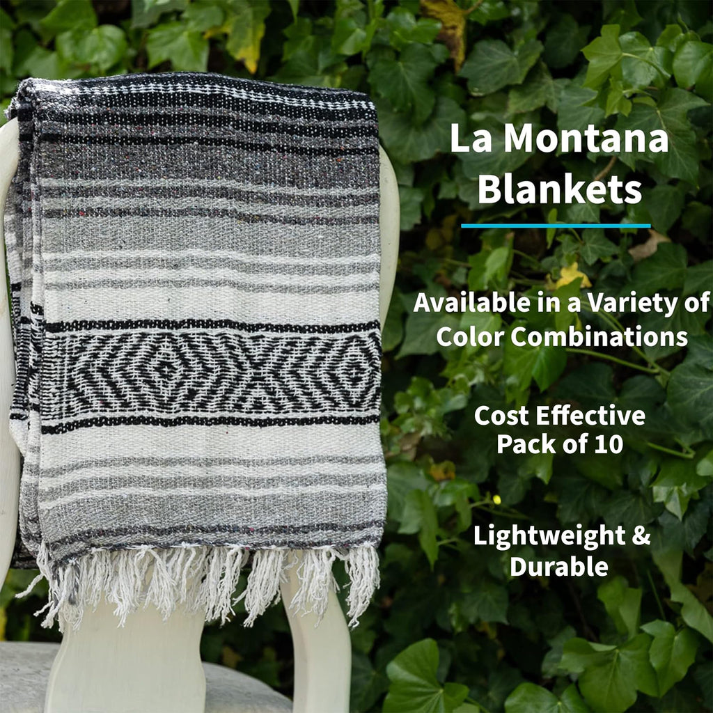 La Montana Mexican Blankets And Throws, 10 Pack, 74X50 - Made In Mexico, Lightweight Yoga Blanket For Schools, Studios, Outdoors