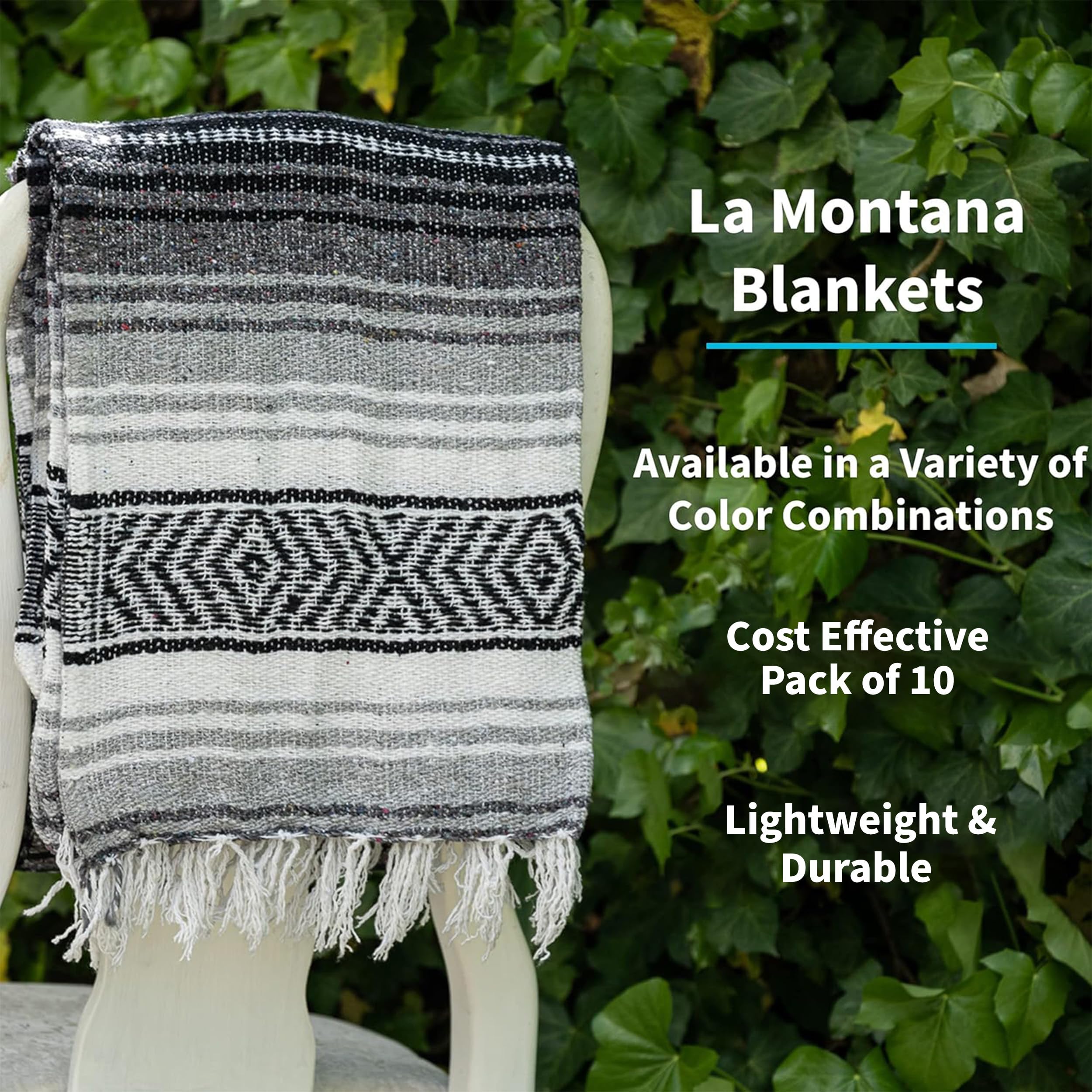 La Montana Mexican Blankets And Throws, 10 Pack, 74X50 - Made In Mexico, Lightweight Yoga Blanket For Schools, Studios, Outdoors