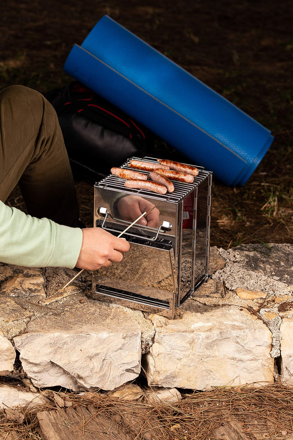 Zento Camping Wood Stove Portable Folding Camp Stove, Stainless Steel, Foldable Grill Survival, Easy To Carry, Small Portable (A
