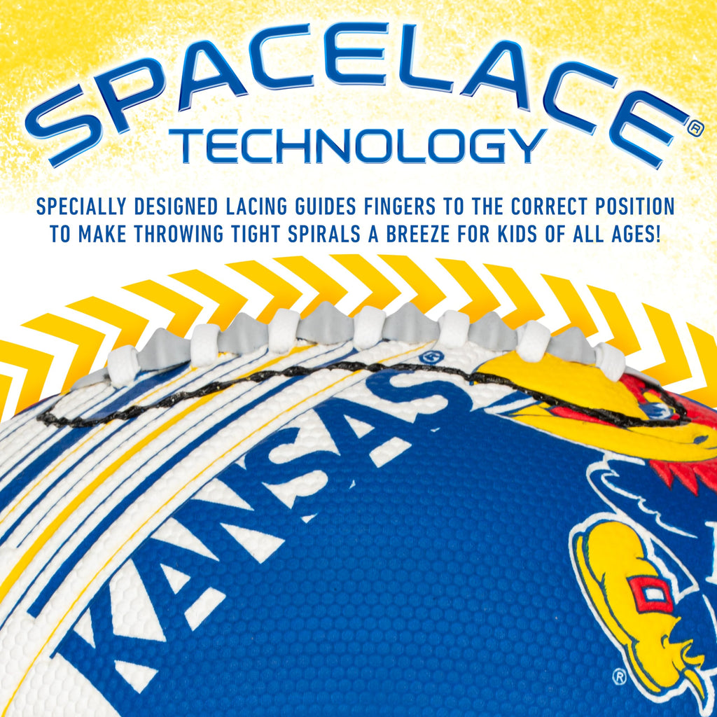 Franklin Sports Kansas Jayhawks Foam Football - Youth Mini Football For Kids - 8.5'' Junior Soft Foam Ball - Spacelace Easy Grip