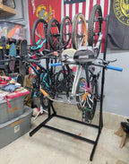 Teal Triangle Freestanding 5 Bike Storage Rack, The Original G-Bike, Indoor Garage Floor Stand, Bicycle Organizer