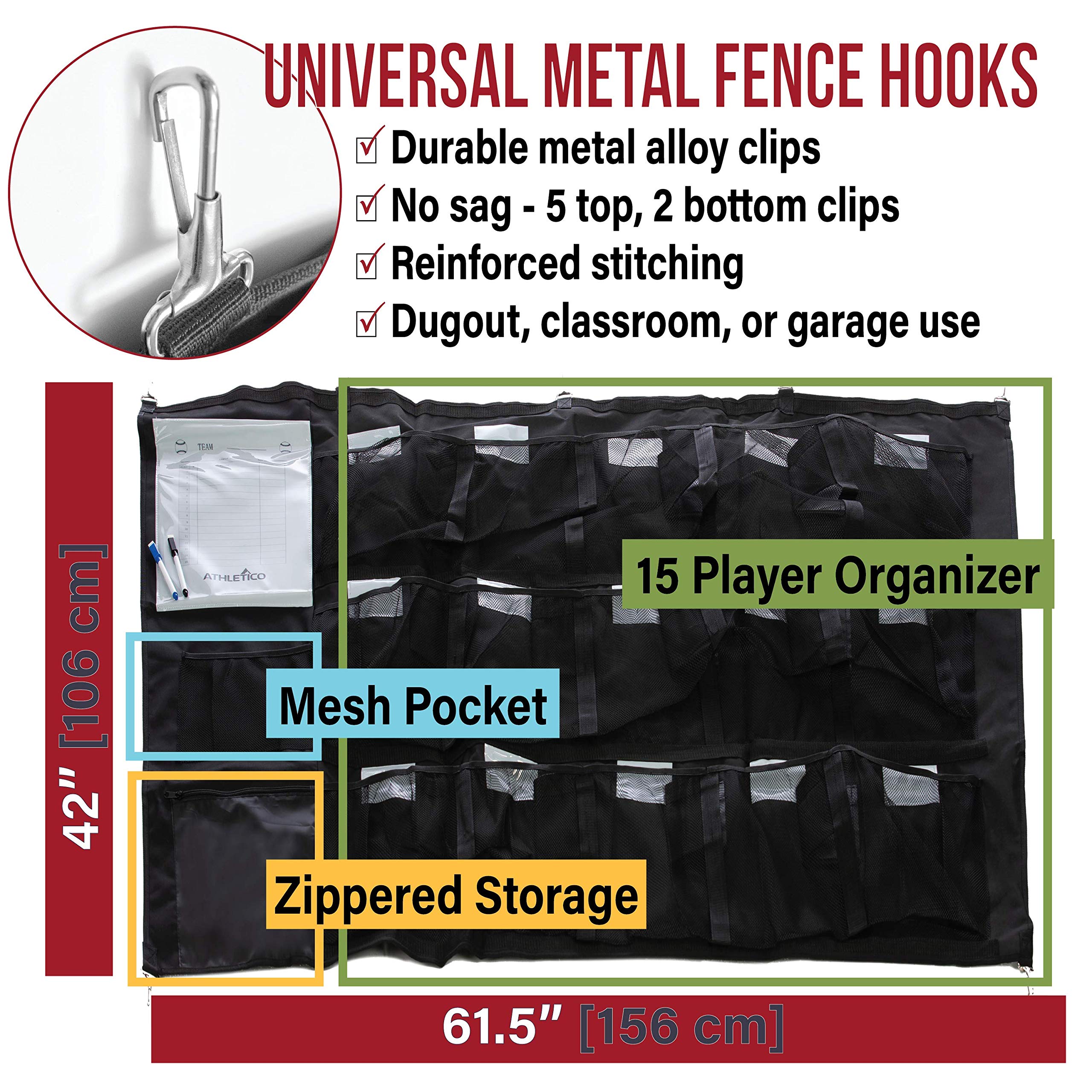 Athletico 15 Player Dugout Organizer - Hanging Baseball Helmet Bag To Organize Baseball Equipment Including Gloves, Helmets, Bat