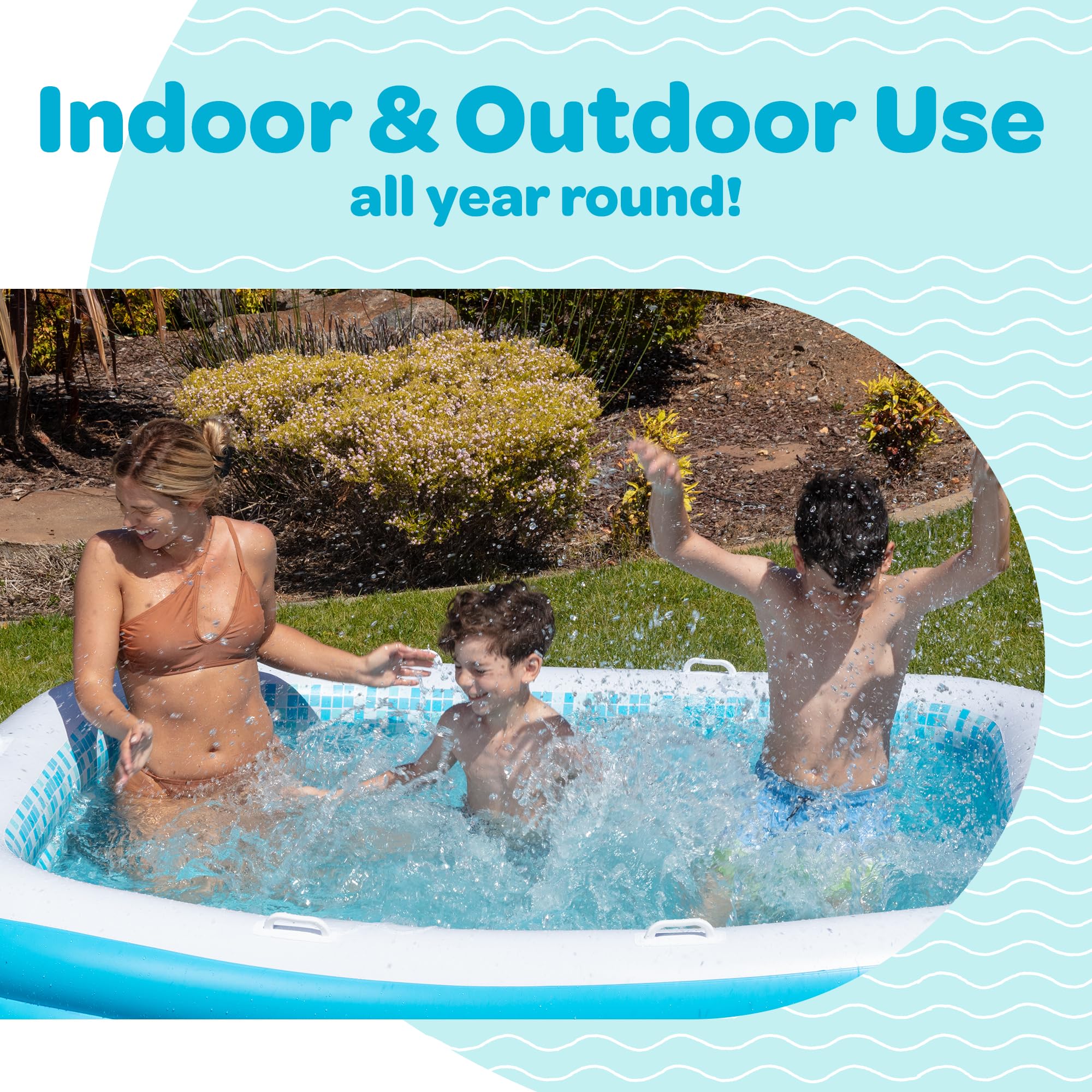 Inflatable Swimming Pool For Kids With Comfortable Padded Soft Floor, Convenient Handles, And Drain - 90''X60''X19'' (7.5'X5') -