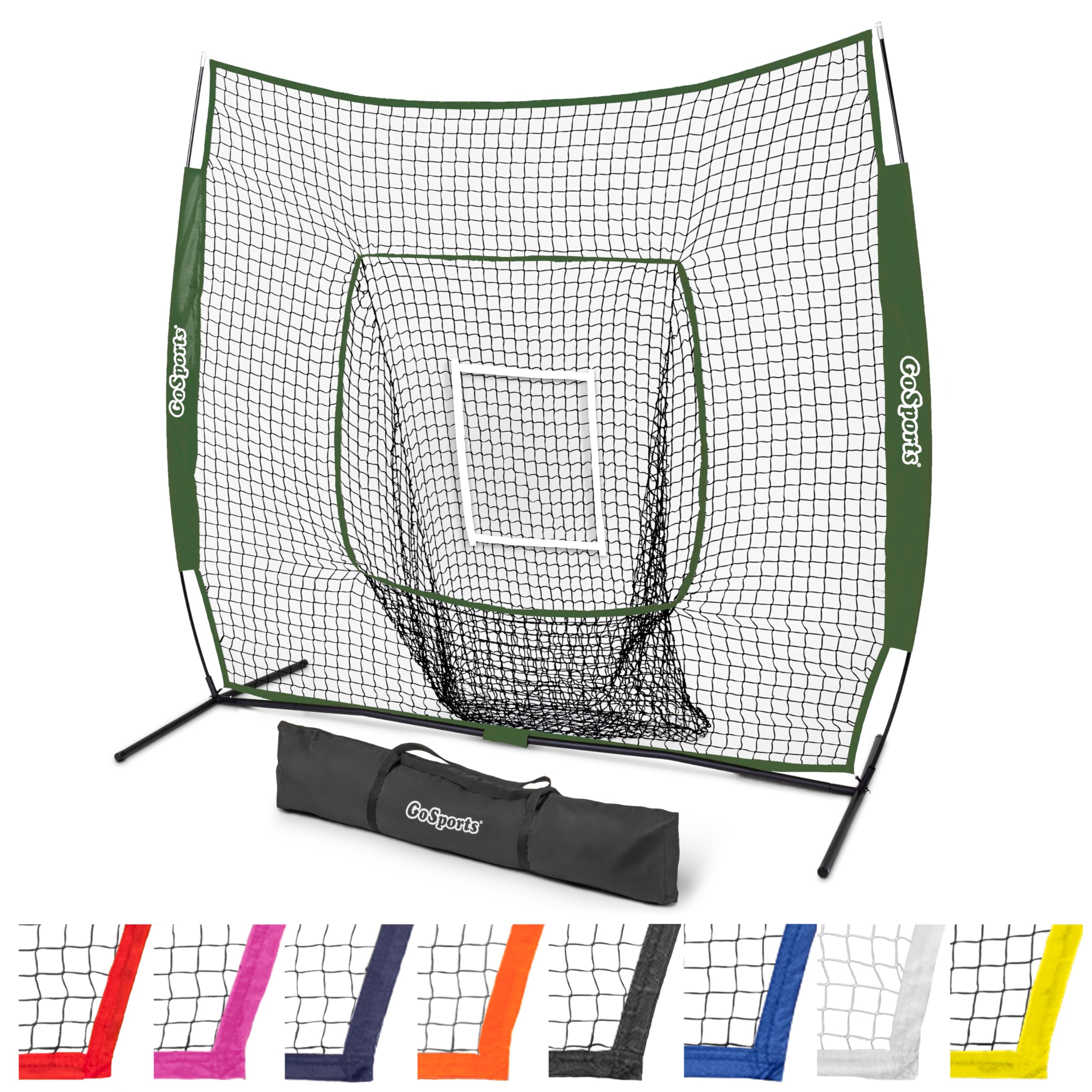 GoSports 7x7 ft Baseball & Softball Batting & Pitching Net with Strike Zone - Available in Team Colors - Green