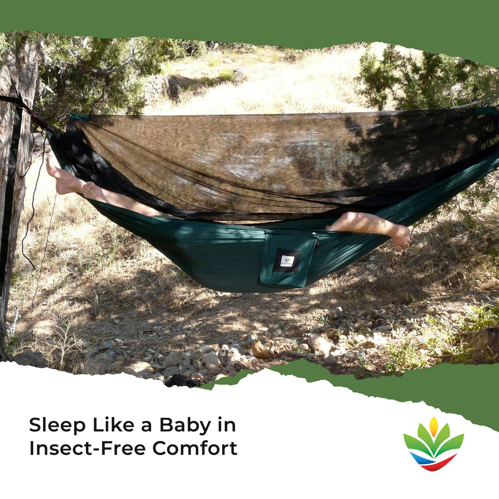 Hammock With Mosquito Net - Fully Reversible Bug Free Hammock Tent, Extra Large Sleeping Space, Bug Proof Netting & Suspension -