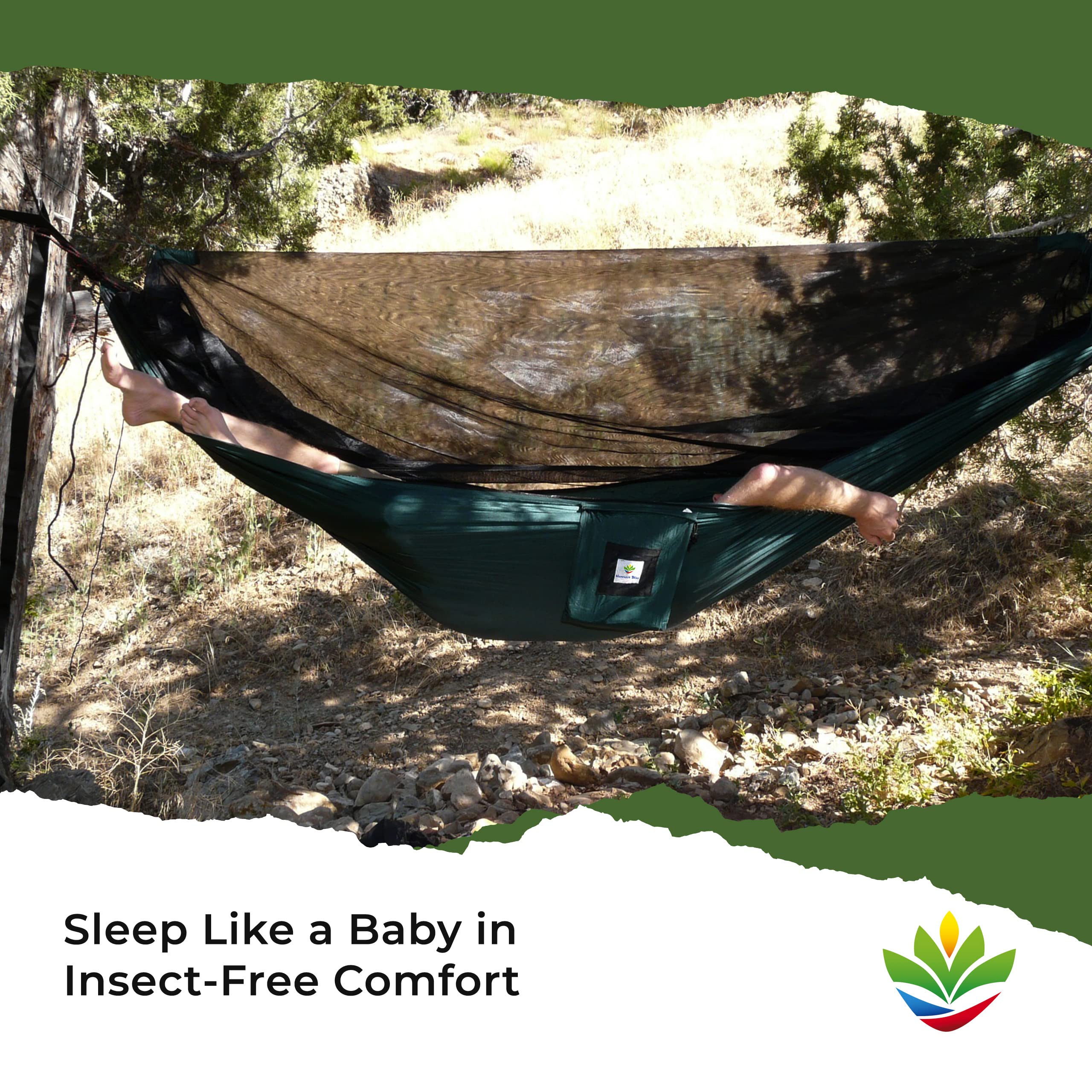 Hammock With Mosquito Net - Fully Reversible Bug Free Hammock Tent, Extra Large Sleeping Space, Bug Proof Netting & Suspension -