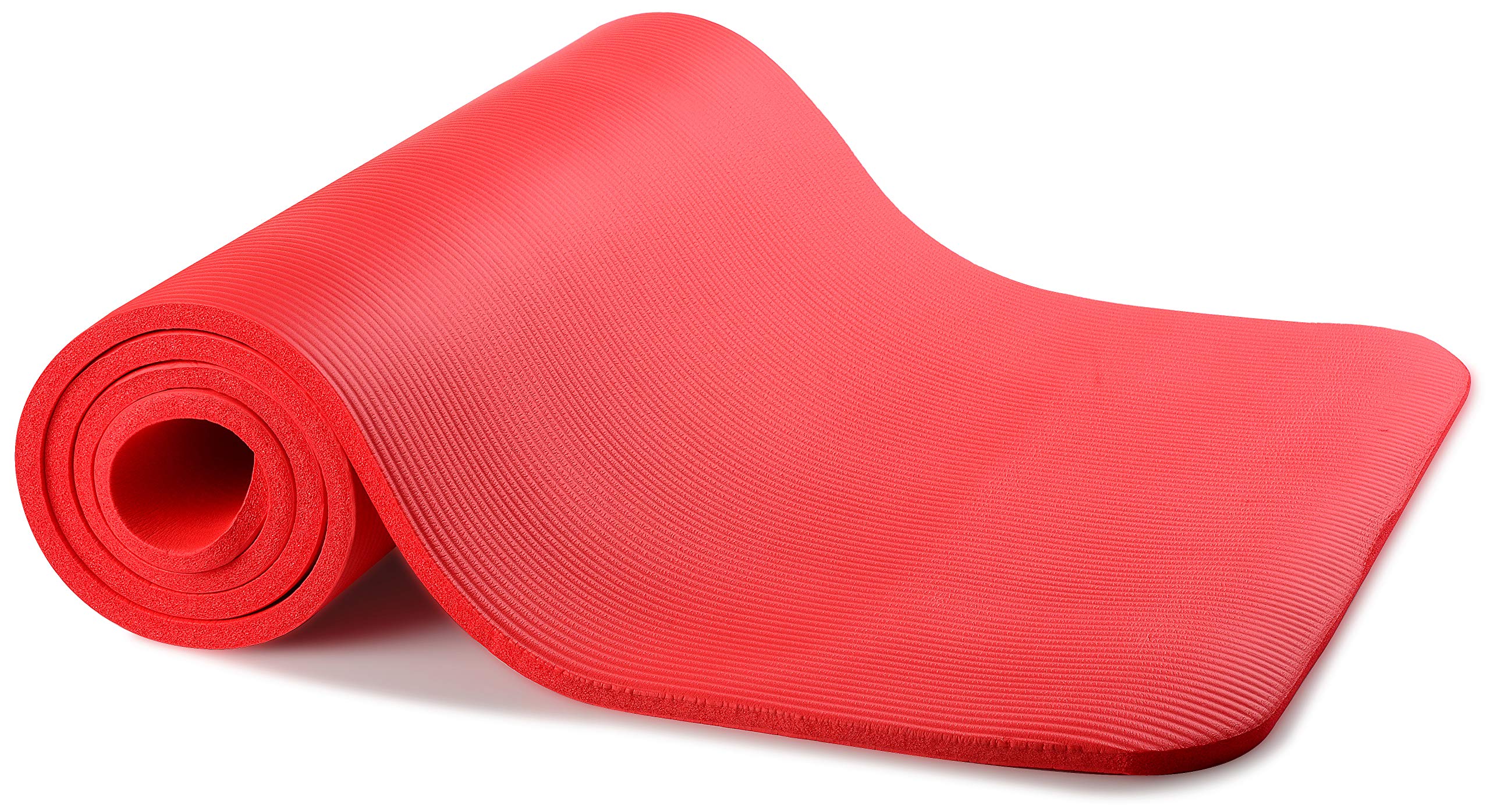Fitvids All Purpose 1/2-Inch Extra Thick High Density Anti-Tear Exercise Yoga Mat With Carrying Strap And Yoga Blocks, Red