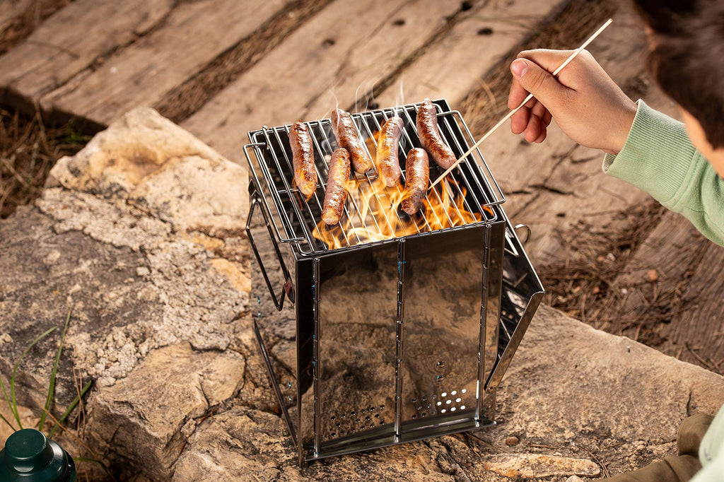 Zento Camping Wood Stove Portable Folding Camp Stove, Stainless Steel, Foldable Grill Survival, Easy To Carry, Small Portable (A