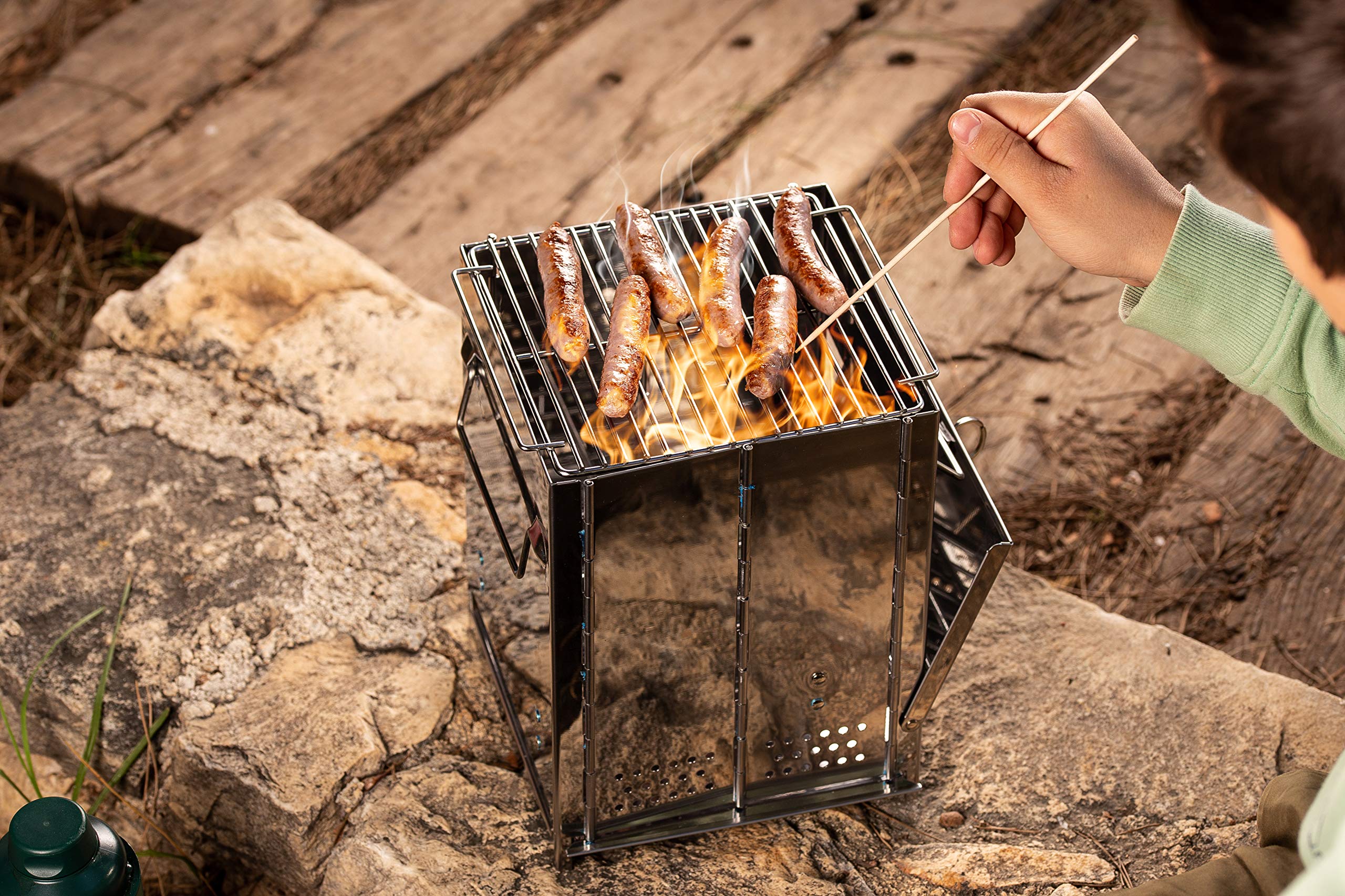 Zento Camping Wood Stove Portable Folding Camp Stove, Stainless Steel, Foldable Grill Survival, Easy To Carry, Small Portable (A
