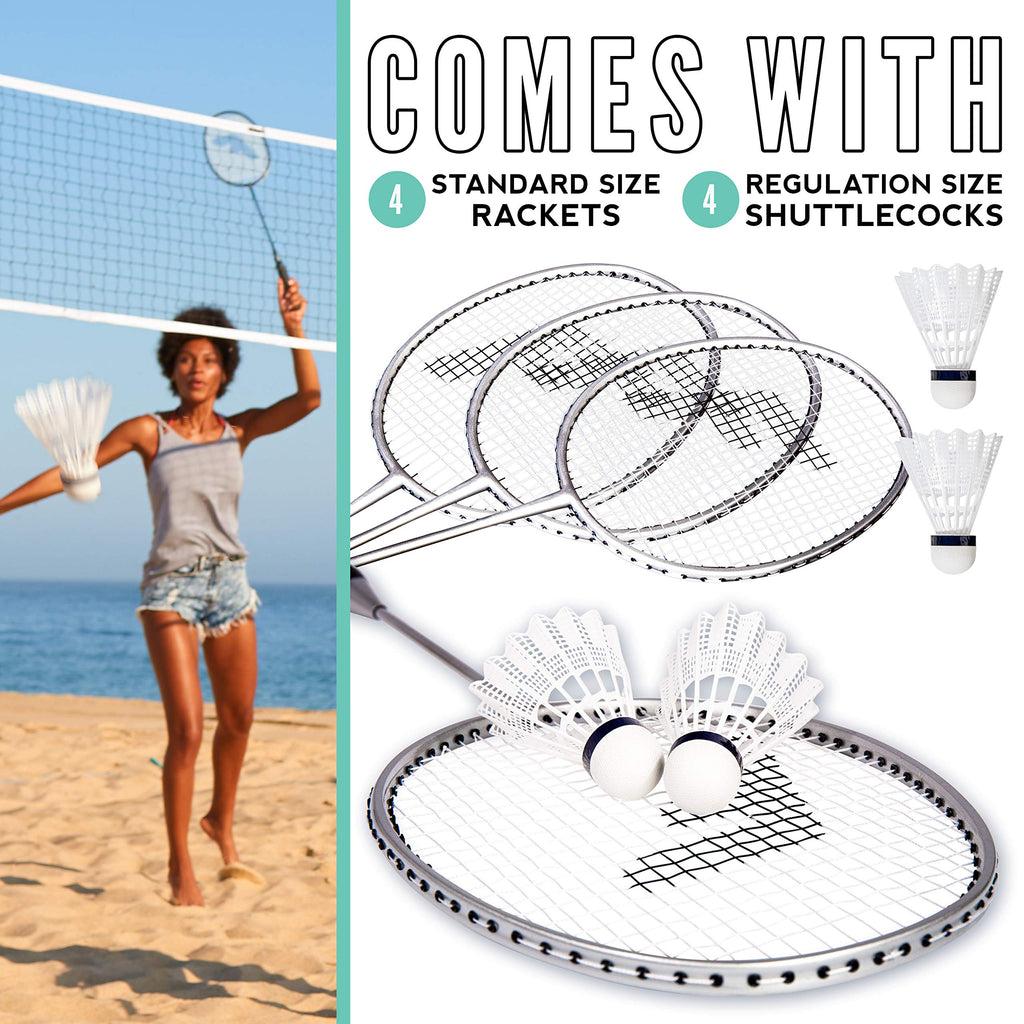 Franklin Sports Badminton Racket And Shuttlecock Set - Includes (4) Rackets, (4) Shuttlecocks With Carry Bag