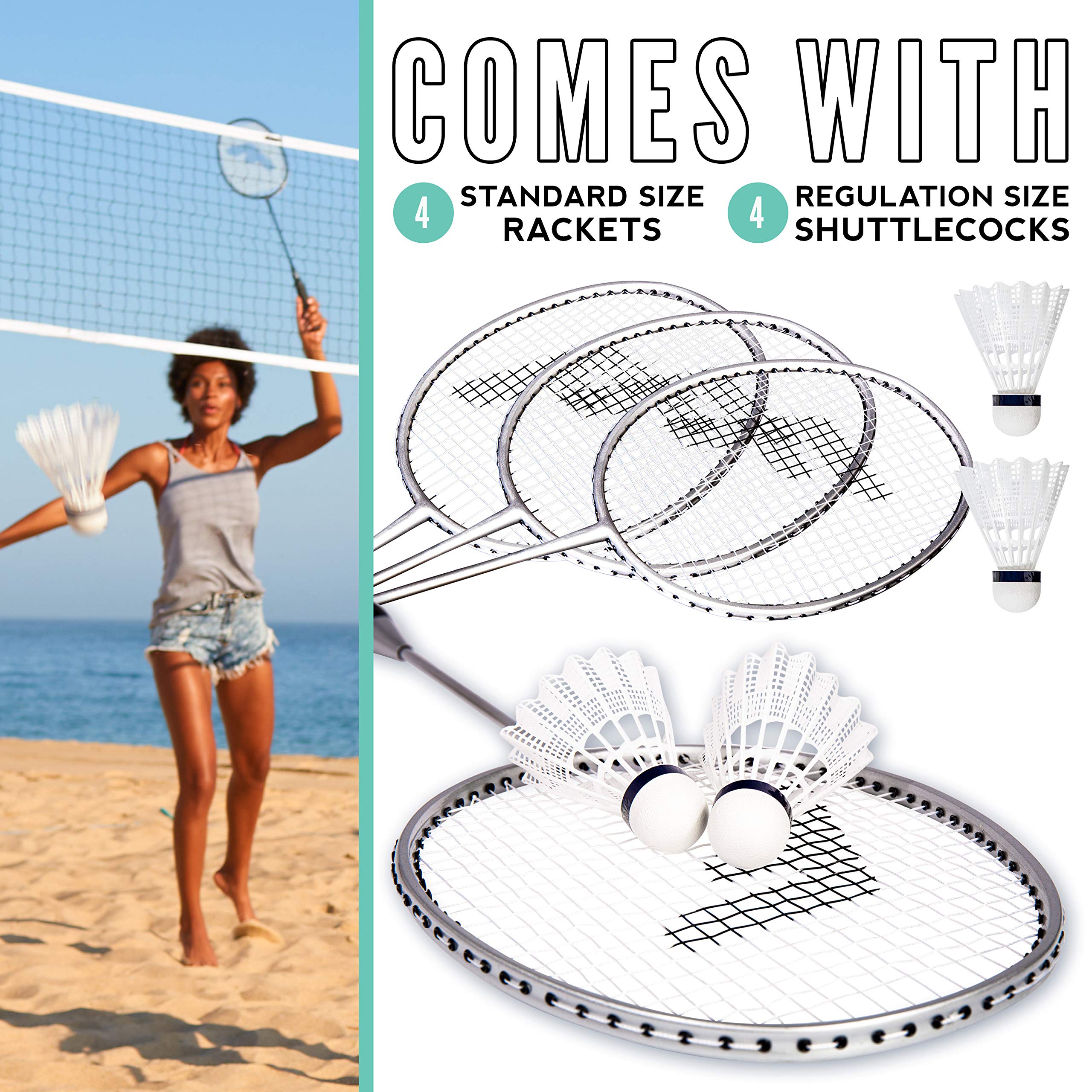 Franklin Sports Badminton Racket And Shuttlecock Set - Includes (4) Rackets, (4) Shuttlecocks With Carry Bag