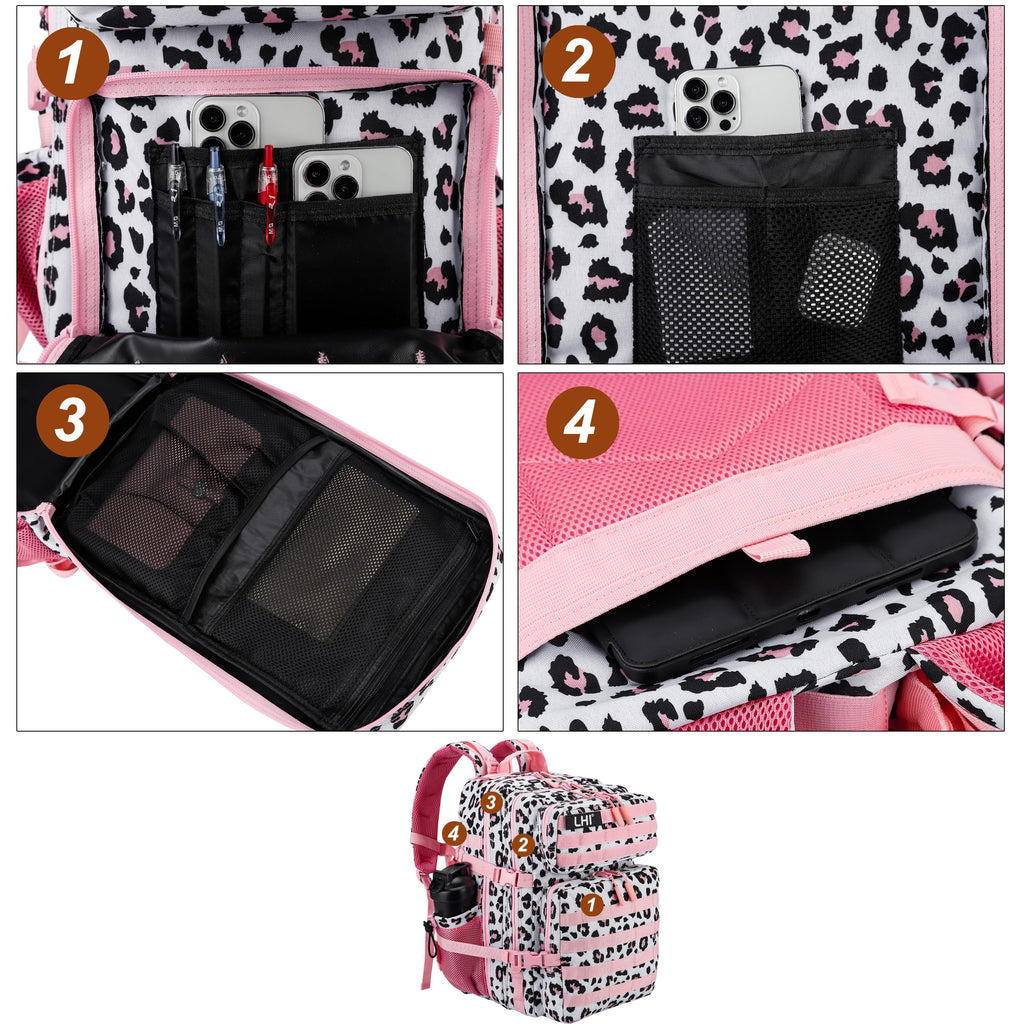 LHI Military Tactical Backpack for Men and Women 45L Army 3 Days Assault Pack Bag Large Rucksack with Molle System - Pink Leopar