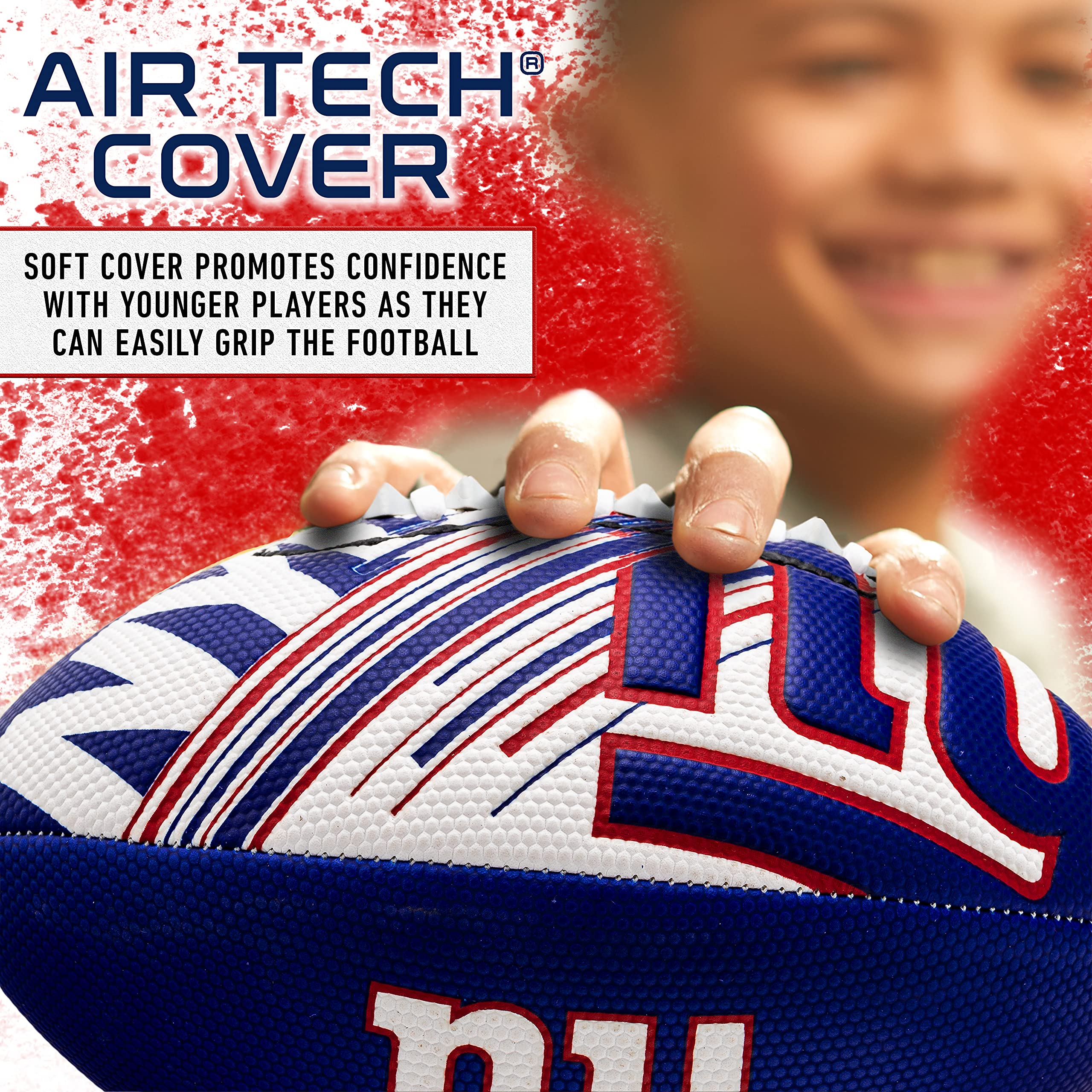 Franklin Sports Nfl New York Giants Football - Youth Mini Football - 8.5'' Junior Size Ball - Spacelace Easy Grip Texture- Perfe
