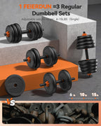 Feierdun Adjustable Dumbbells, 30Lbs Free Weight Set With Connector, 4 In1 Dumbbells Set Used As Barbell, Kettlebells, Push Up S