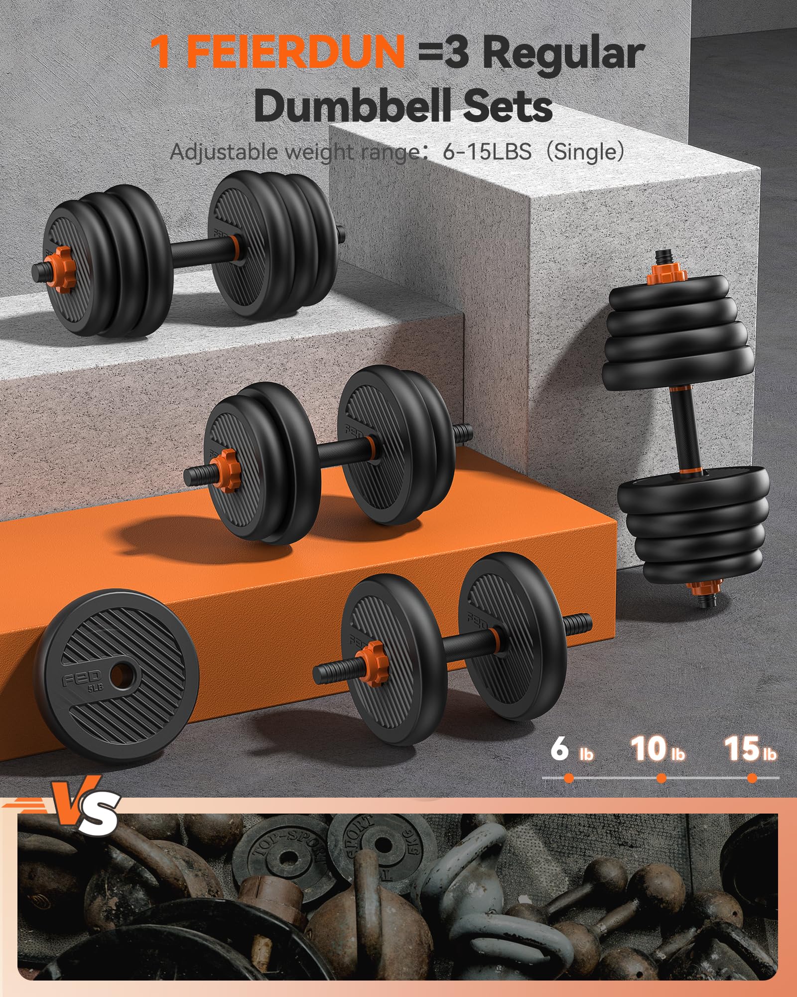 Feierdun Adjustable Dumbbells, 30Lbs Free Weight Set With Connector, 4 In1 Dumbbells Set Used As Barbell, Kettlebells, Push Up S