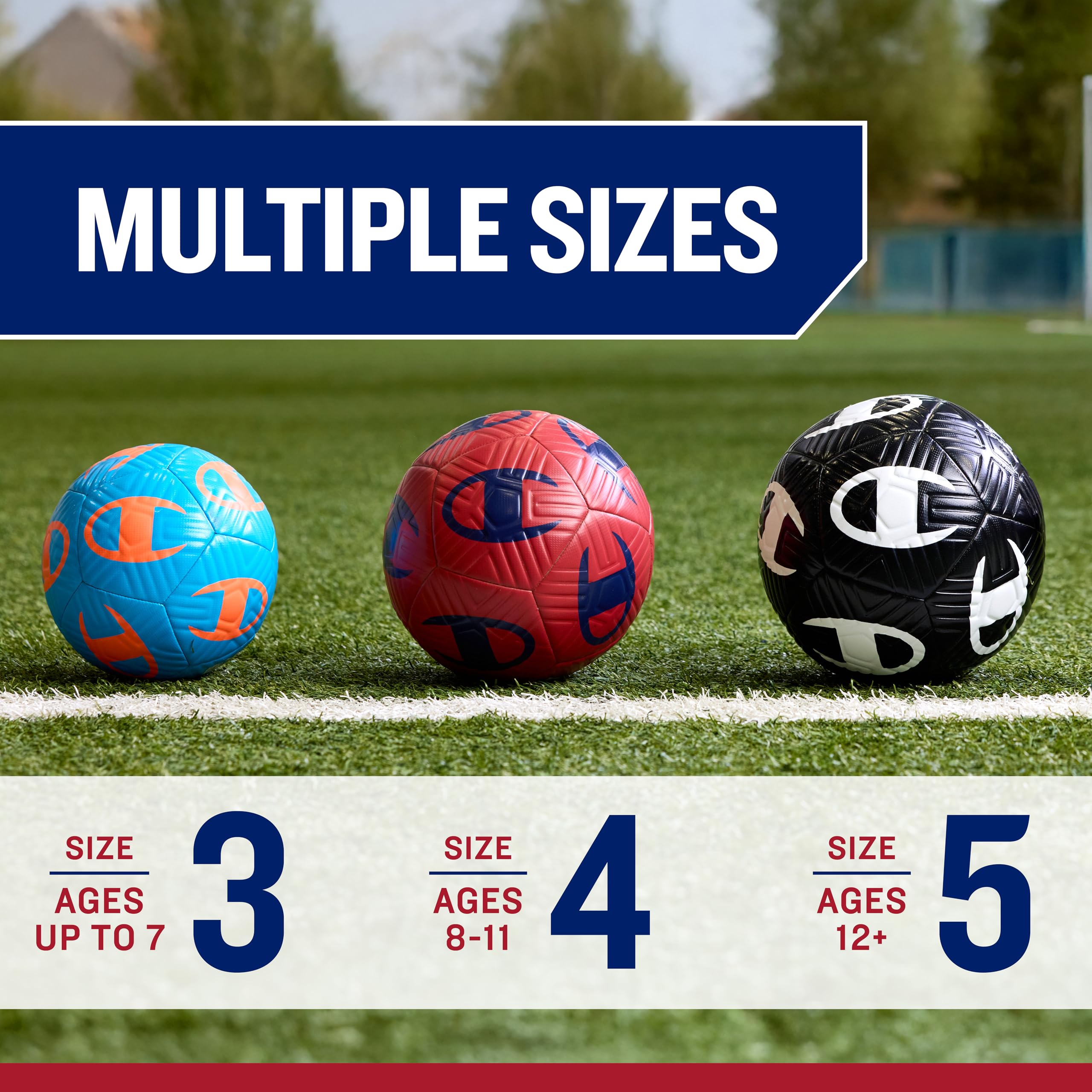 Champion Playmaker Soccer Ball (Size 4, Tango Red/Medieval Blue) - 12-Panel Design, Enhanced Control, Durable TPU Cover & Butyl