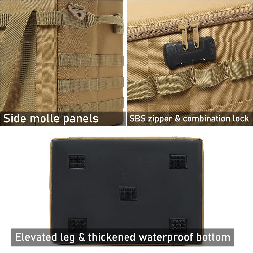 Lemubeane Tactical Camping Storage Bag - 57L Utility Tote Bag Organizer With Combination Lock And Shoulder Straps (Tan, 57L)