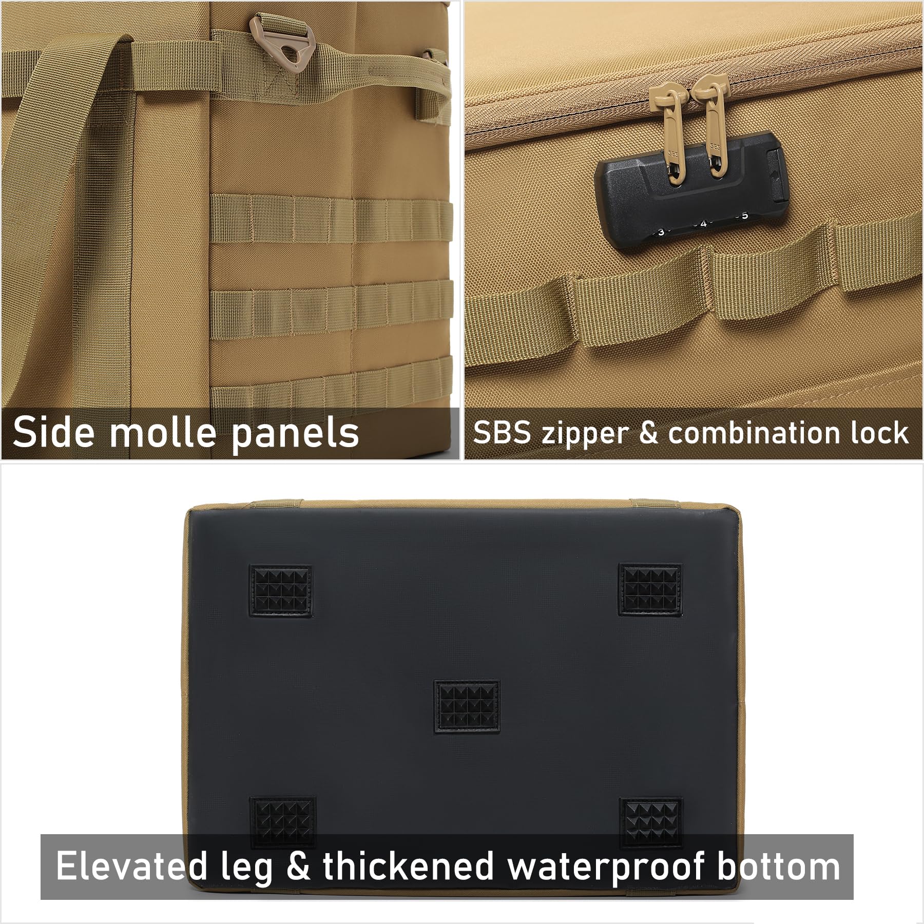 Lemubeane Tactical Camping Storage Bag - 57L Utility Tote Bag Organizer With Combination Lock And Shoulder Straps (Tan, 57L)