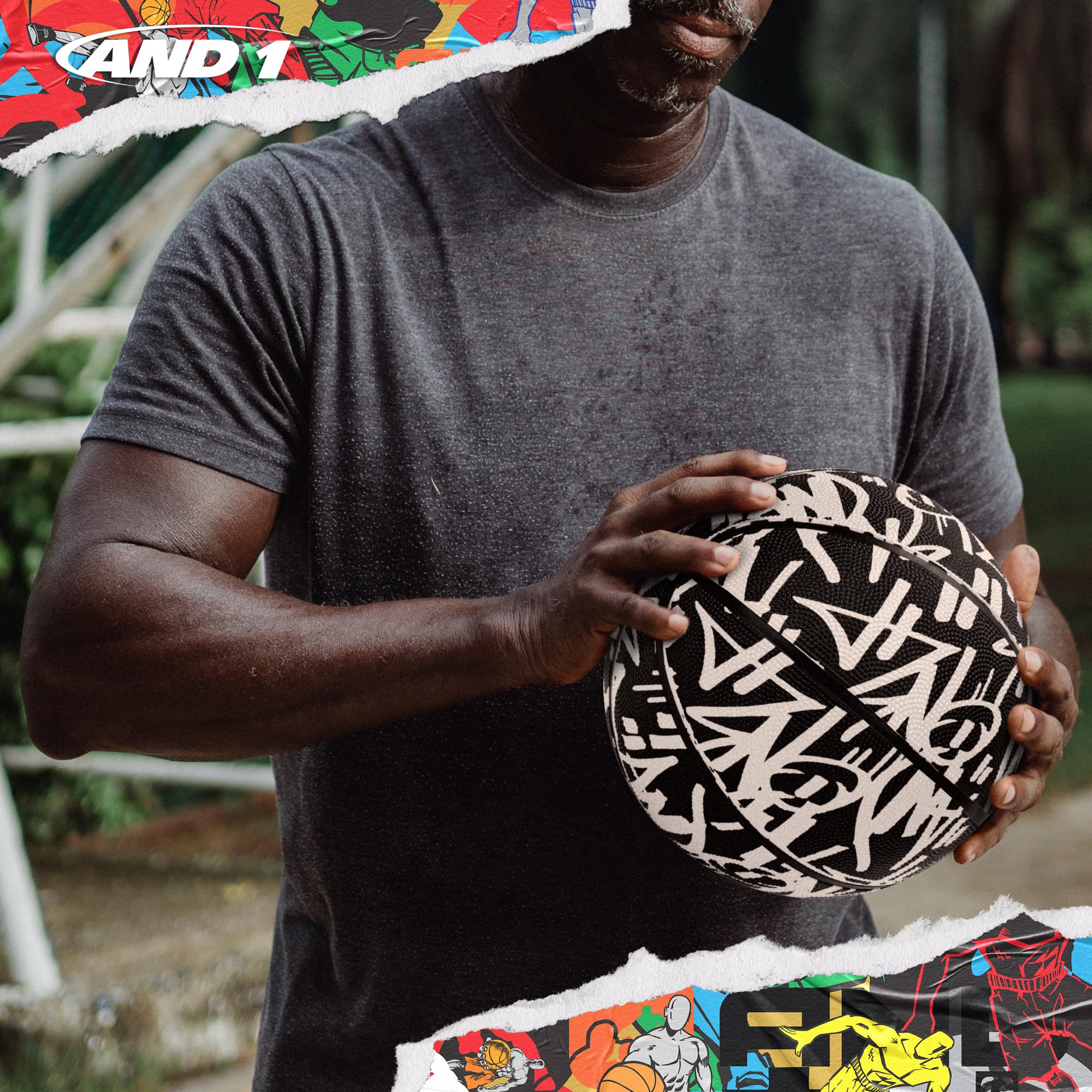 AND1 Fantom Graffiti Rubber Basketball: Official Regulation Size 7 (29.5 inches) Rubber Basketball - Deep Channel Construction S