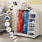Dwvo Golf Bag Organizer For Garage, Wooden 2 Golf Bag Stand Holder With Wheels, Golf Storage Organizer For Golf Bags, Clubs, Bal