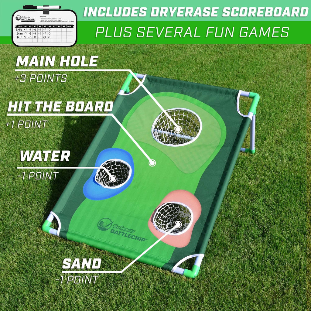 Gosports Battlechip Backyard Golf Cornhole Game - Includes Chipping Target, 16 Foam Balls, Hitting Mat And Carrying Case