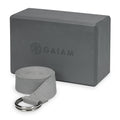 Gaiam Yoga Block & Yoga Strap Combo Set - Yoga Block With Strap, Pilates & Yoga Props To Help Extend & Deepen Stretches, Yoga Ki